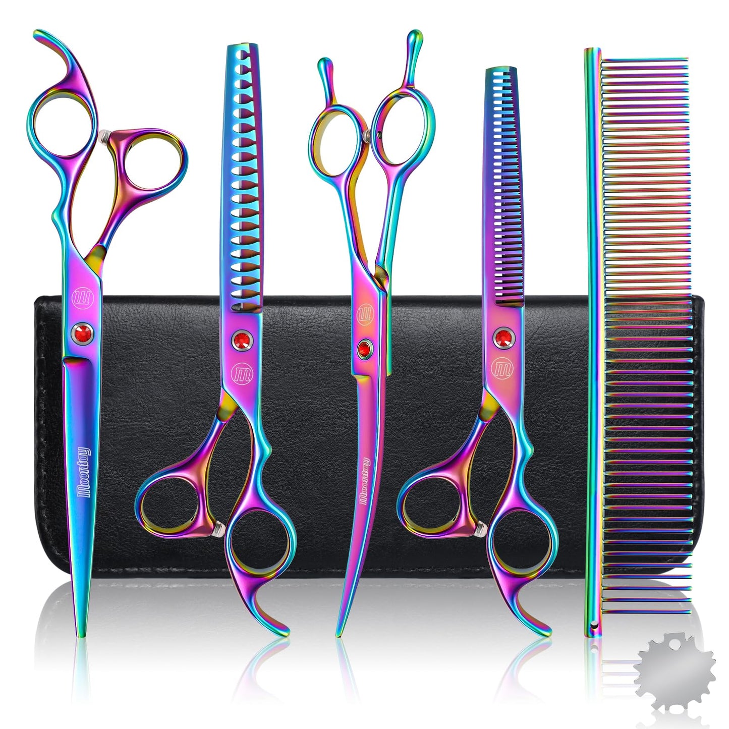 Professional Dog Grooming Scissors Set, 7 Inch/8 Inch Pet Grooming Scissors Chunkers Shears for Dog, Curved Dog Grooming Scissors, Thinning Shears for Dog with Grooming Comb