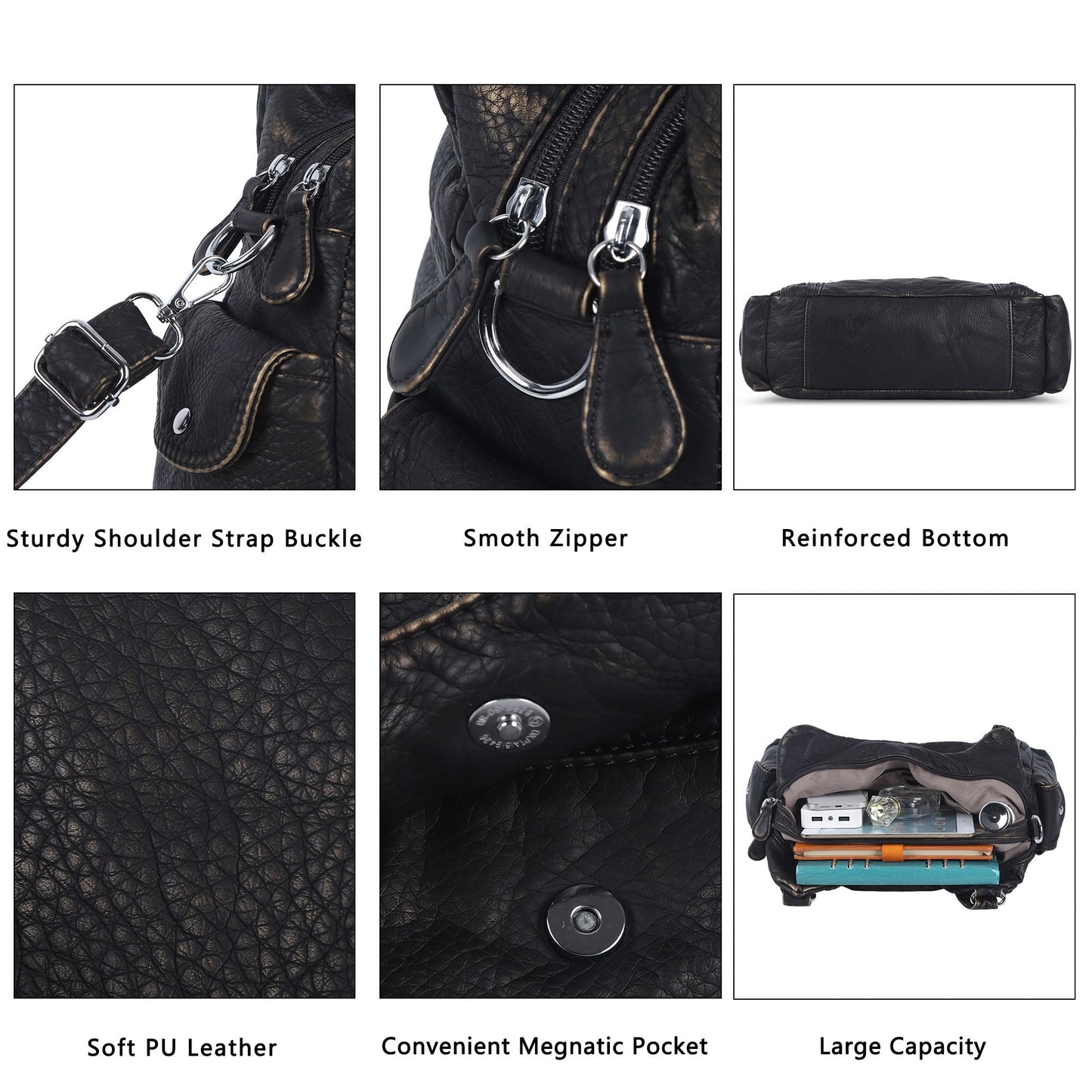 Angel Kiss Women Handbags Shoulder Bags Washed Leather Satchel Tote Bag Mutipocket Hobo Purse