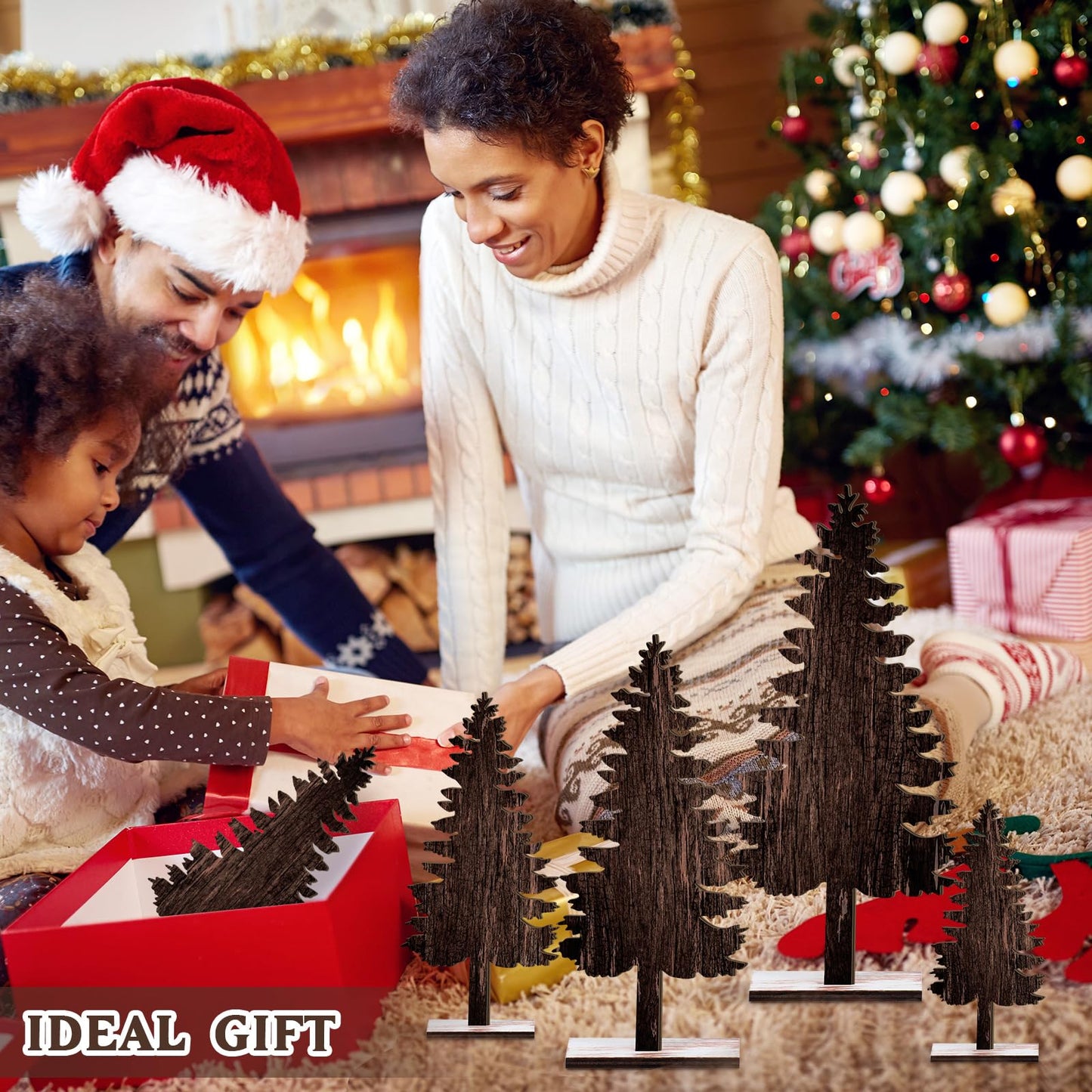 Barydat 4 Pcs Christmas Table Decorations Wooden Pine Trees Reindeer Table Centerpiece Artificial Christmas Decorations Rustic Farmhouse Christmas Decor for Home Table(Christmas Tree)