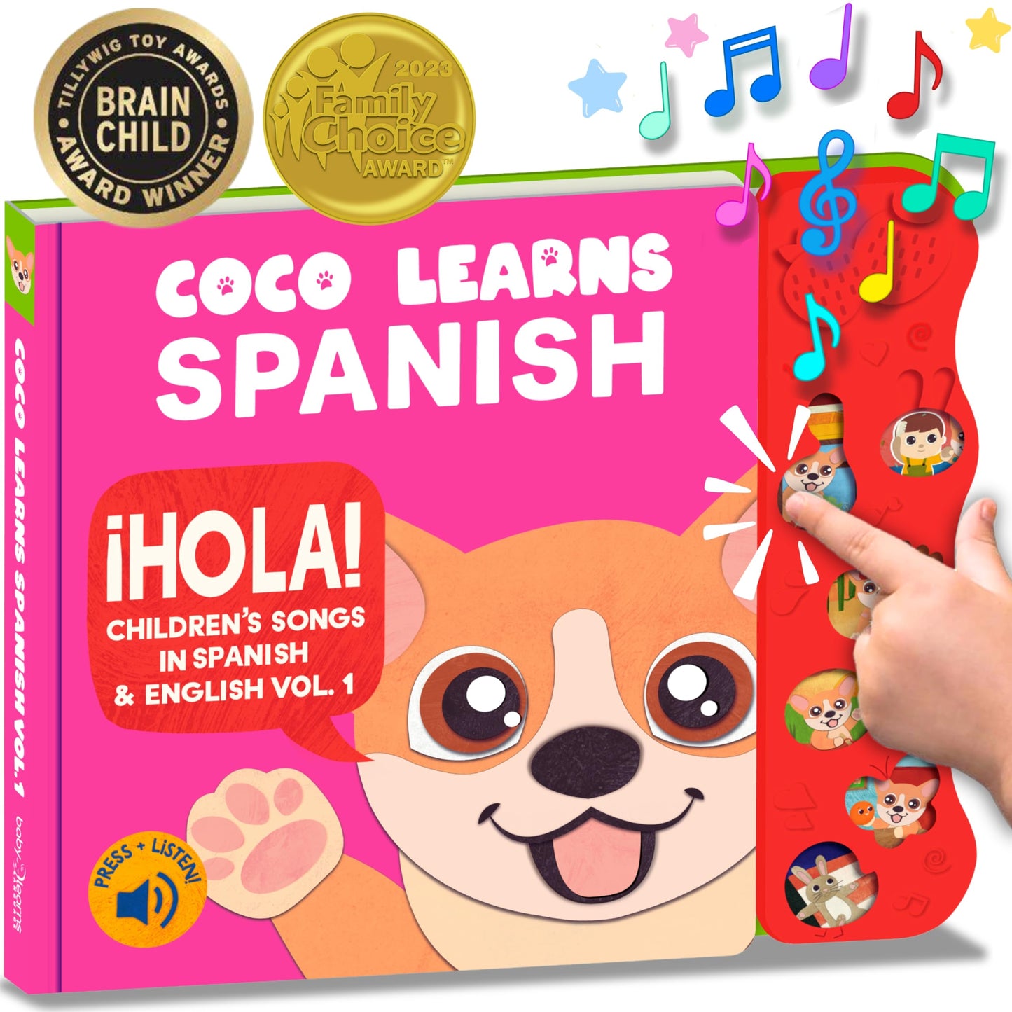 Coco Learns Spanish: Musical Spanish Books for Kids 1-3, Spanish English Toys for Babies & Toddlers 1-3, Baby & Toddler Spanish Books, Bilingual Learning Toys 1 Year Old, Libros Infantiles en Español