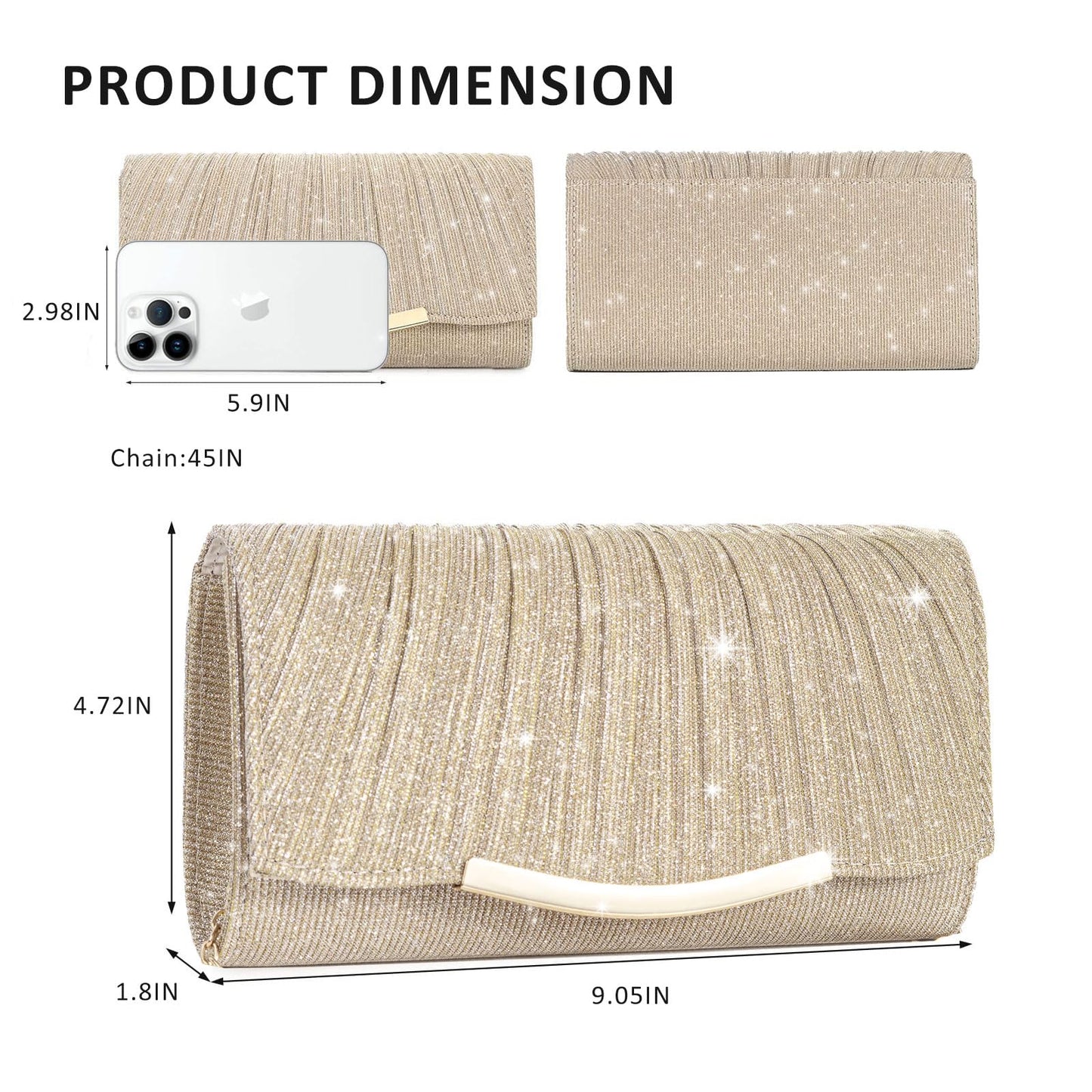 Eidsefe Evening Bag Clutch Purses for Women Wedding Bag Sparkling Party Handbag with Detachable Chain