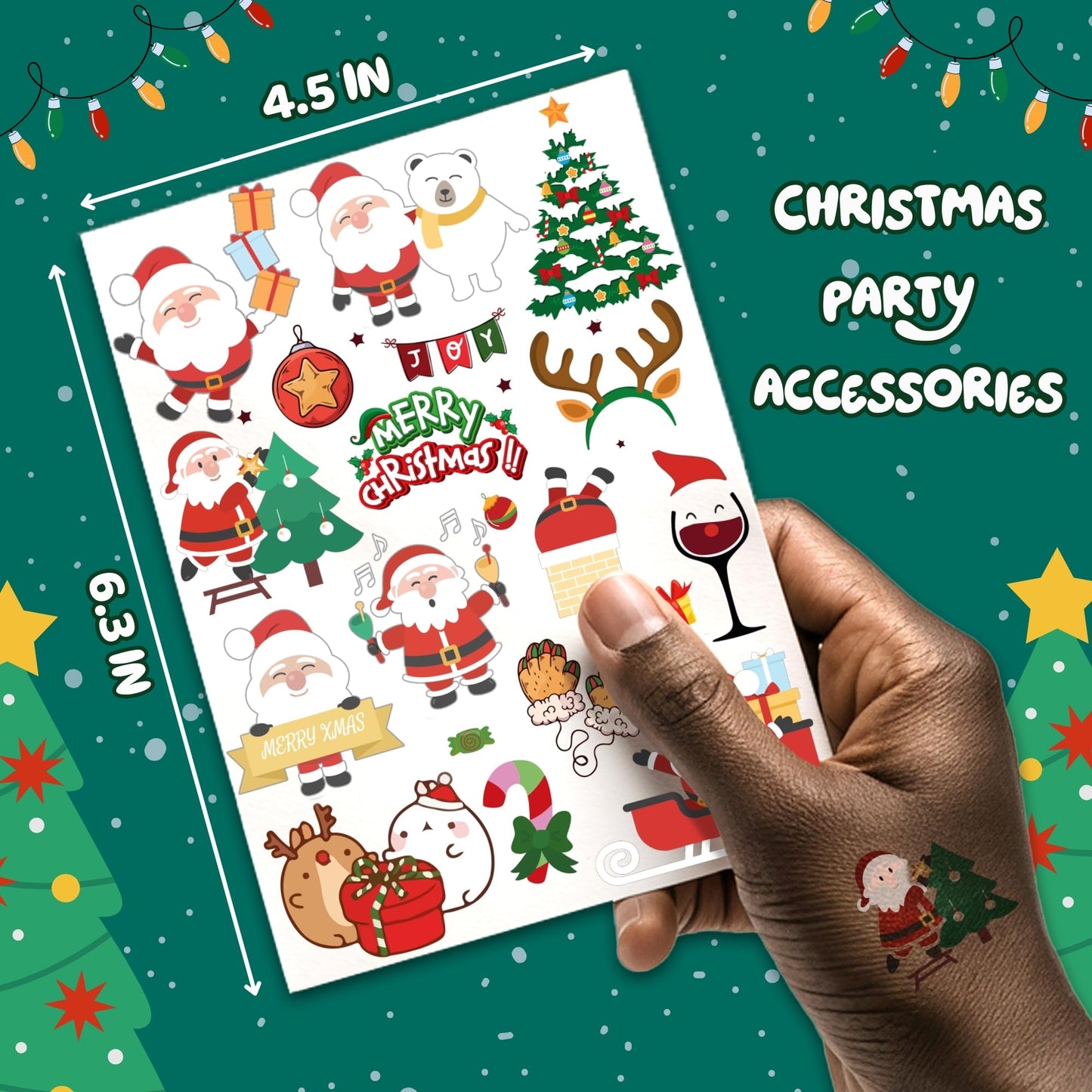 Christmas Temporary Tattoos for Kids Stocking Stuffers and Gifts, Christmas Tattoos Stickers, Holiday Party Supplies, Holiday Decorations Supplies