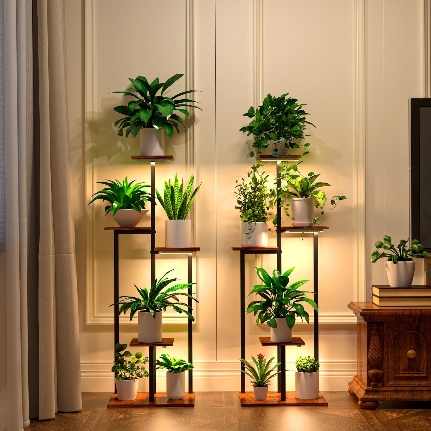 Plant Stand Indoor with Grow Light, 2-Pack Metal Plant Shelf with 6 Grow Lights, 5 Tiered Corner Plant Stand Shelves for Indoor Plants Multiple, Plant Rack Display Flower Holder for Living Room, Patio