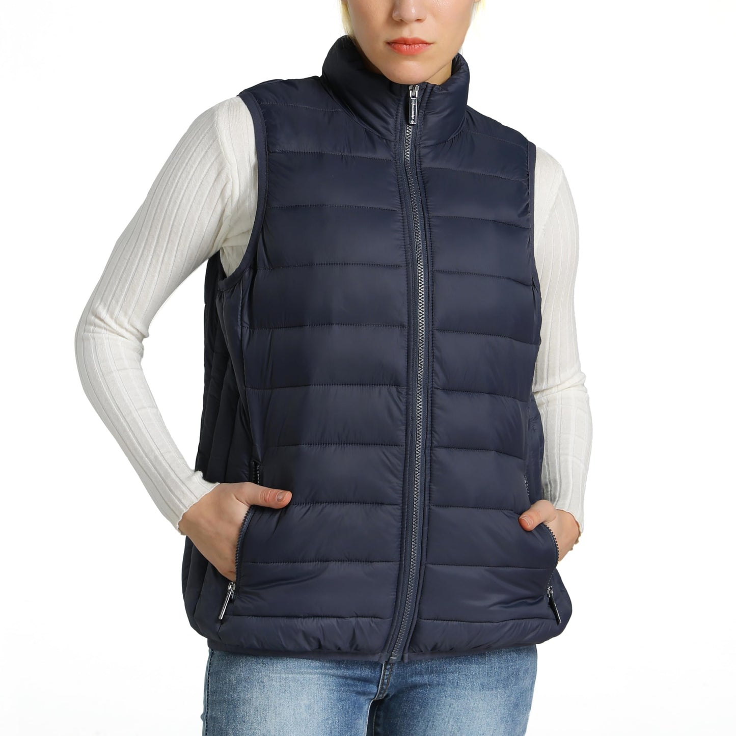 Alpine Swiss Jodie Womens Puffer Vest Insulated Vest Jacket Water Resistant Zip up Pockets Versatile Layer Outerwear NVY 2XL