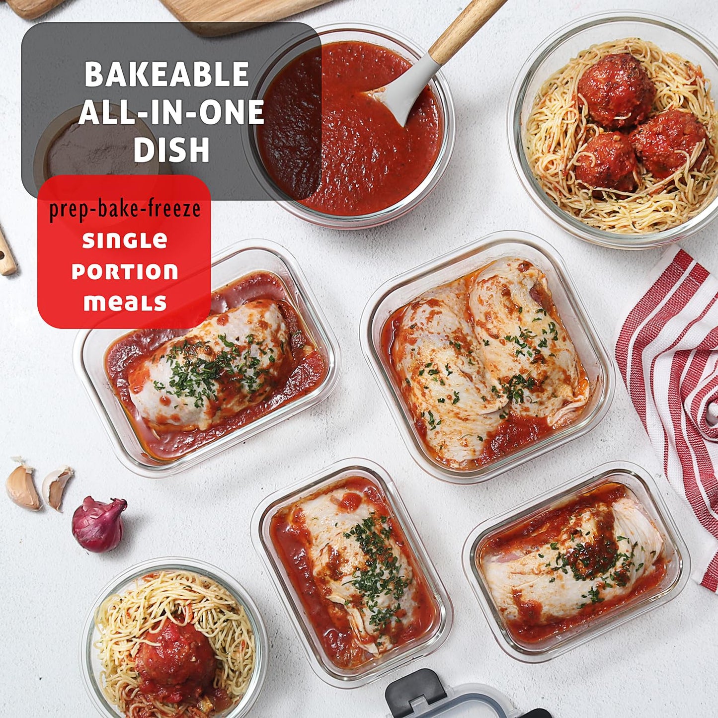 EATEX 24pc Glass Storage Containers with Lids, 12 Set Glass Food Storage Containers with 12 Airtight Lids, Pantry Kitchen Meal Prep Containers for Lunch, Freezer Storage Containers, Oven Safe