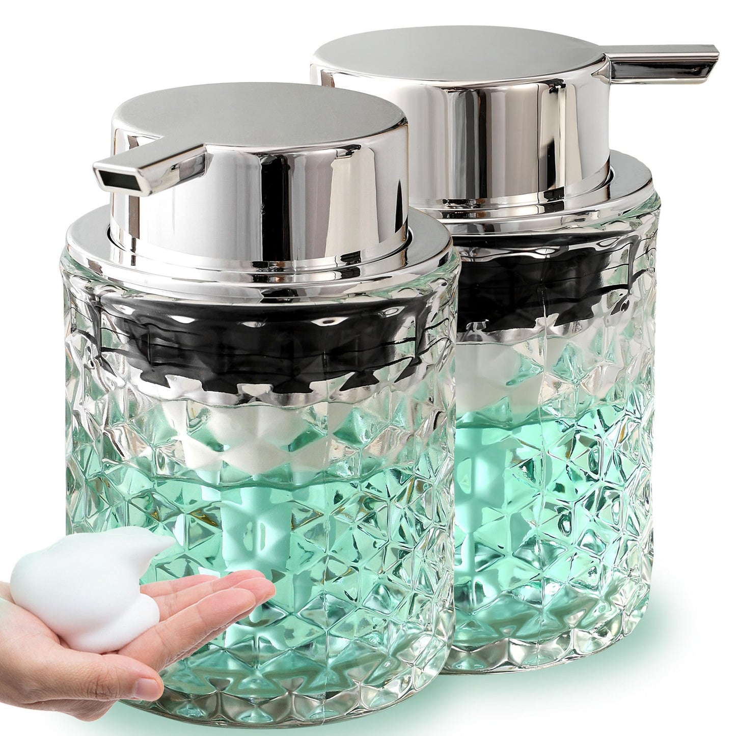 MALACHI Foaming Soap Dispenser，Foaming Hand Soap for Bathroom,Kitchen,Refillable Clear Glass Pump Bottle with Large Pump