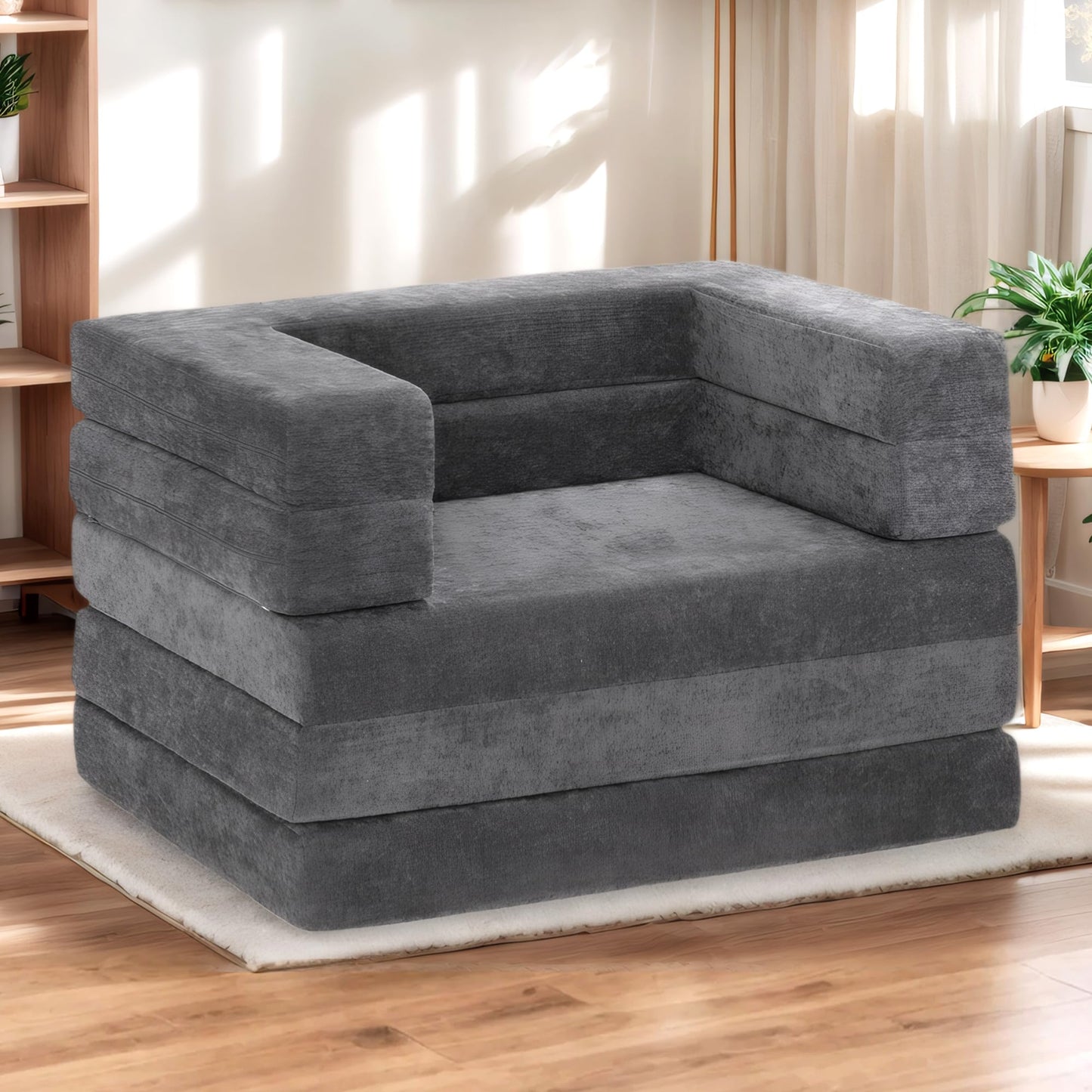 Decofy Folding Sofa Bed with Pillow and Armrest, Convertible Sleeper Sofa 3 in 1 Fold Out Chair Bed Futon Couch for Living Room, Dorm, Guest Room, Home, Office, Apartment