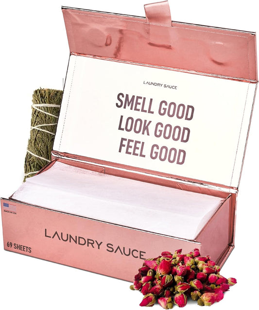 Laundry Sauce - Laundry Dryer Sheets (Egyptian Rose), Luxury Fragrance, Contains Essential Oils, Softens Fabric, Removes Static Cling, Eco-Friendly Packaging, Travel Friendly, 69 Count