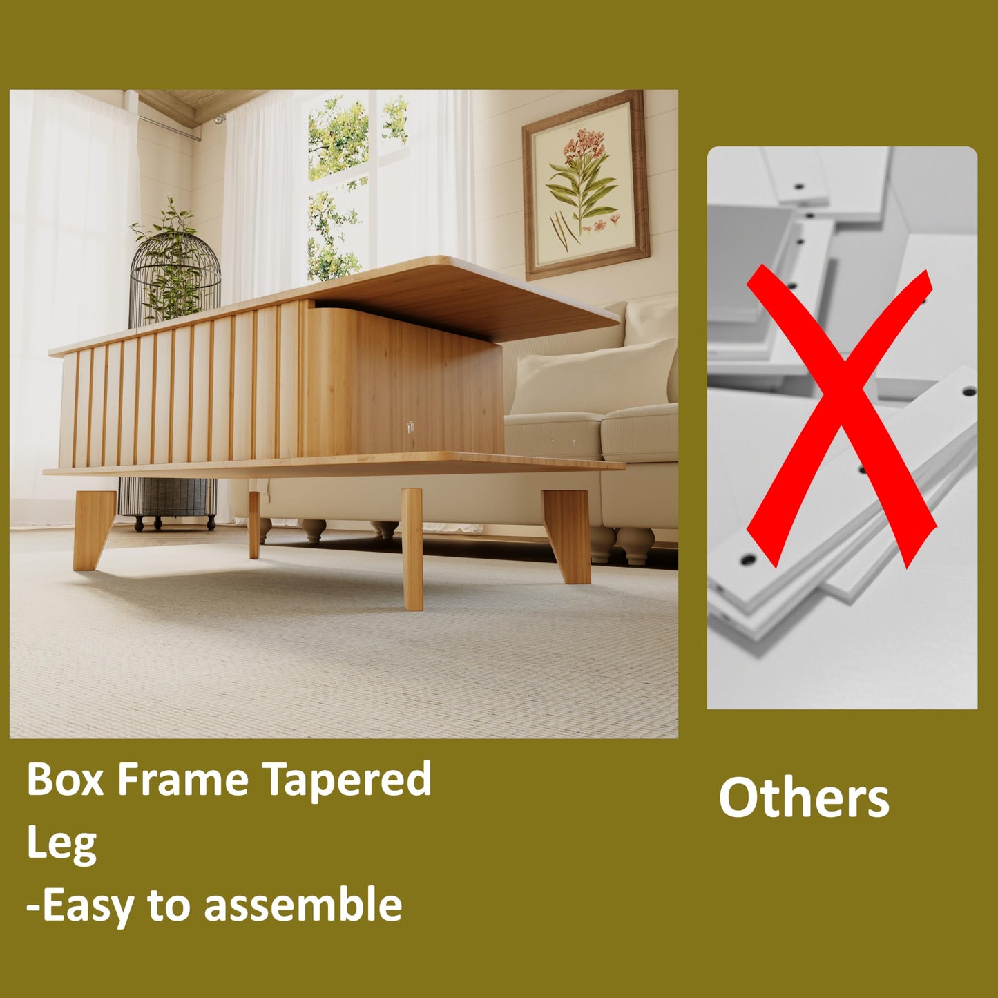 Jartoil Extendable Coffee Table with Storage, Wood Coffee Table with Hidden Compartment, Expandable Coffee Tables with Side Table for Living Home(Natural)