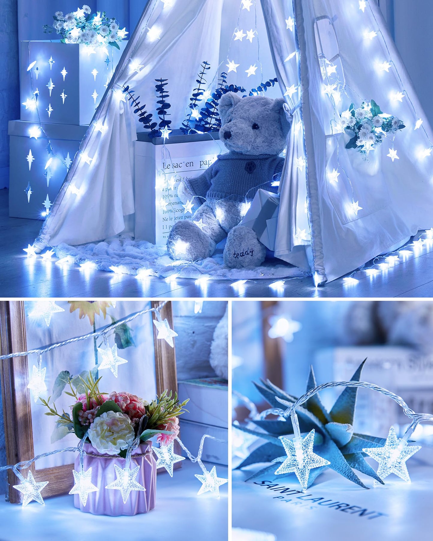 Star String Lights Plug in - 66 ft 200 LED Star Fairy String Lights with Remote and Timer, 8 Modes Waterproof for Bedroom Tent Loft Bed Window Backyard Patio Porch Balcony Party, White