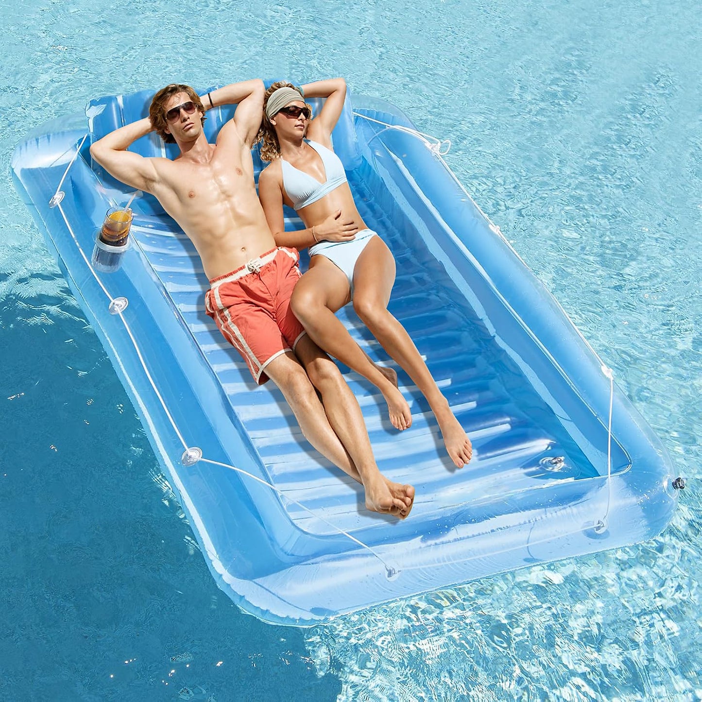 Inflatable Pool Floats Lounger for Adults, Blow Up Tanning Pool Raft Sun Tan Tub with Inflatable Pillow for Family Outdoor, Garden, Backyard Summer Water Party (14+ Year Old)