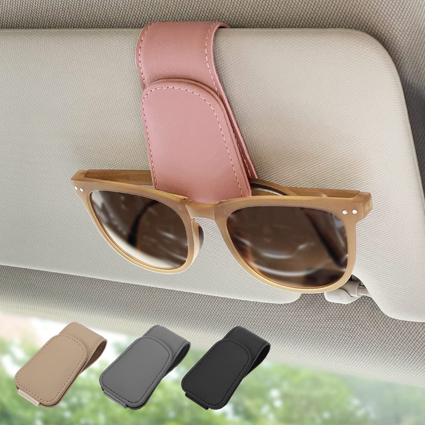 Magnetic Leather Sunglass Holder, Eyeglass Hanger Clip for Car Sun Visor, Suitable for Different Size Eyeglasses(Black, 1 Pack)