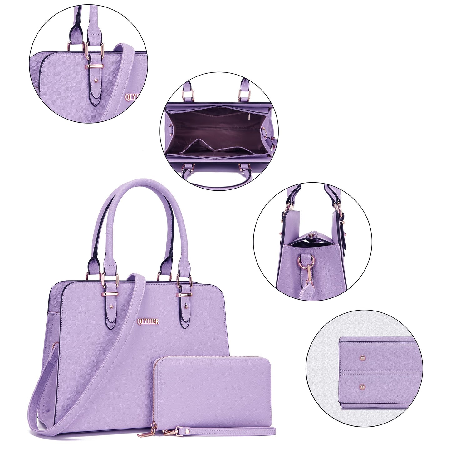 Qiyuer Purse For Womens Purses And Handbags Satchel Wallet Sets Work Tote Bags Lavender