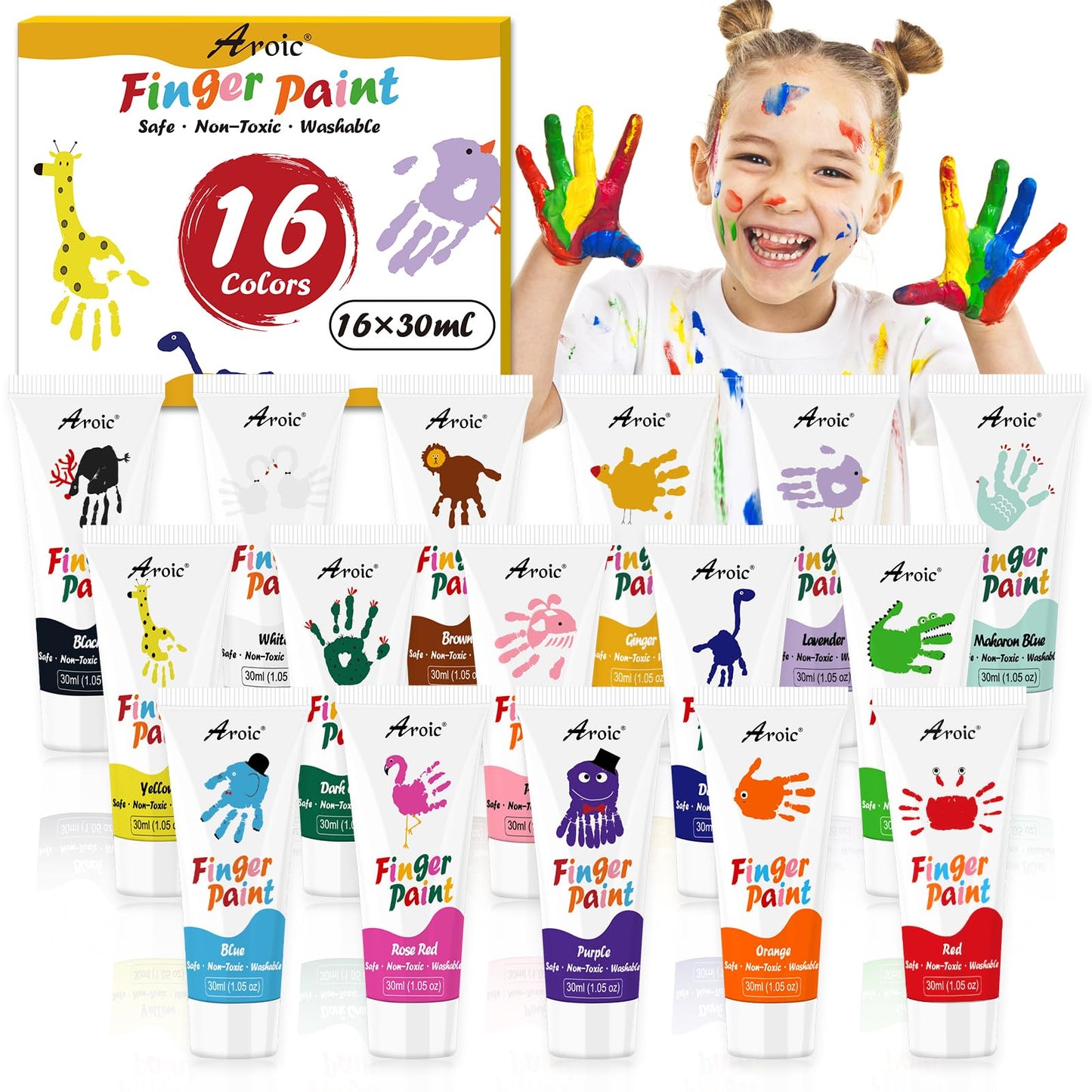 AROIC Non-Toxic Finger Paint Set for Kids & Toddlers-Vibrant Washable 8 Colors (60ml),Creative Art Gift for Boys Girls,Hand Painting Art Supplies for DIY Crafts & Early Education