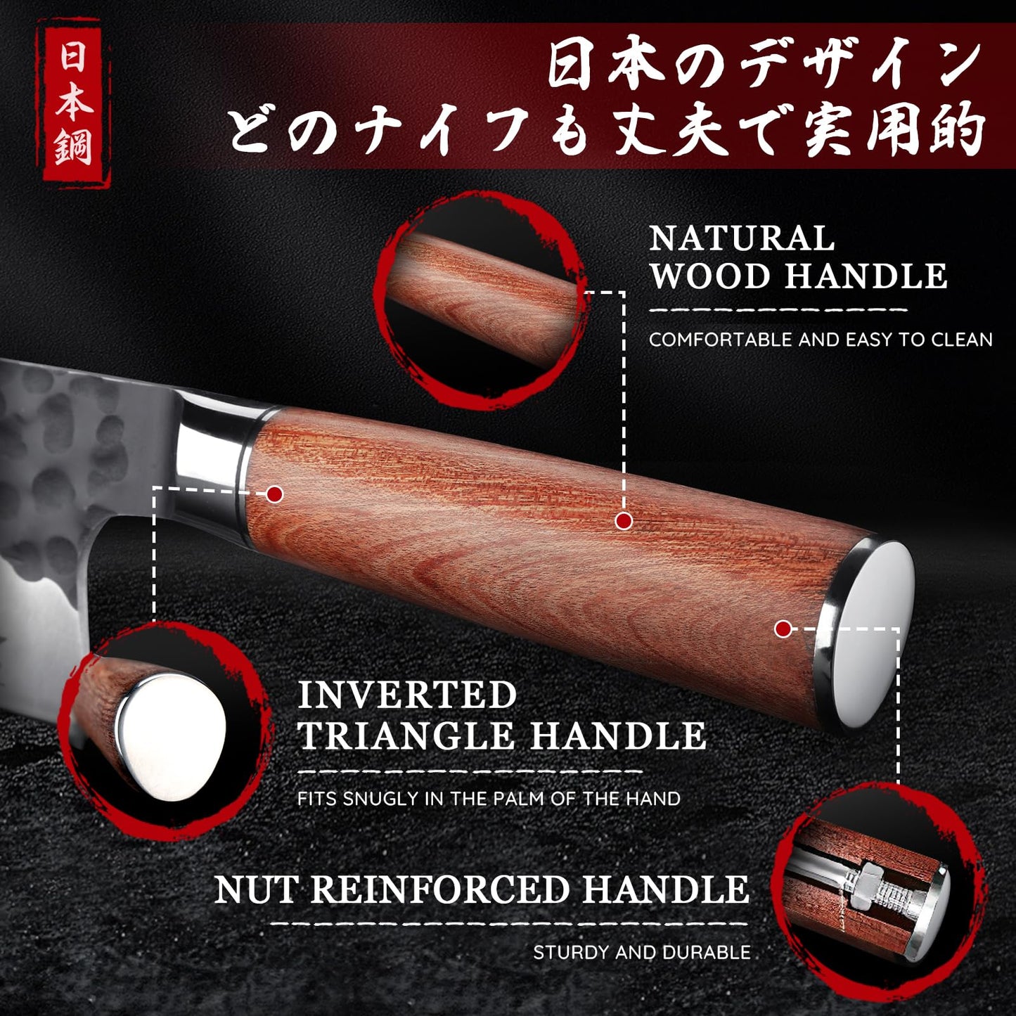 Huusk Japanese Chef Knife Set 6 pcs, Kitchen Knives with Hand-forged High Carbon Steel Blade, Sharp Cooking Knife Set with Ergonomic Wood Handle, Professional Kitchen Knife Set with Gift Box for Men