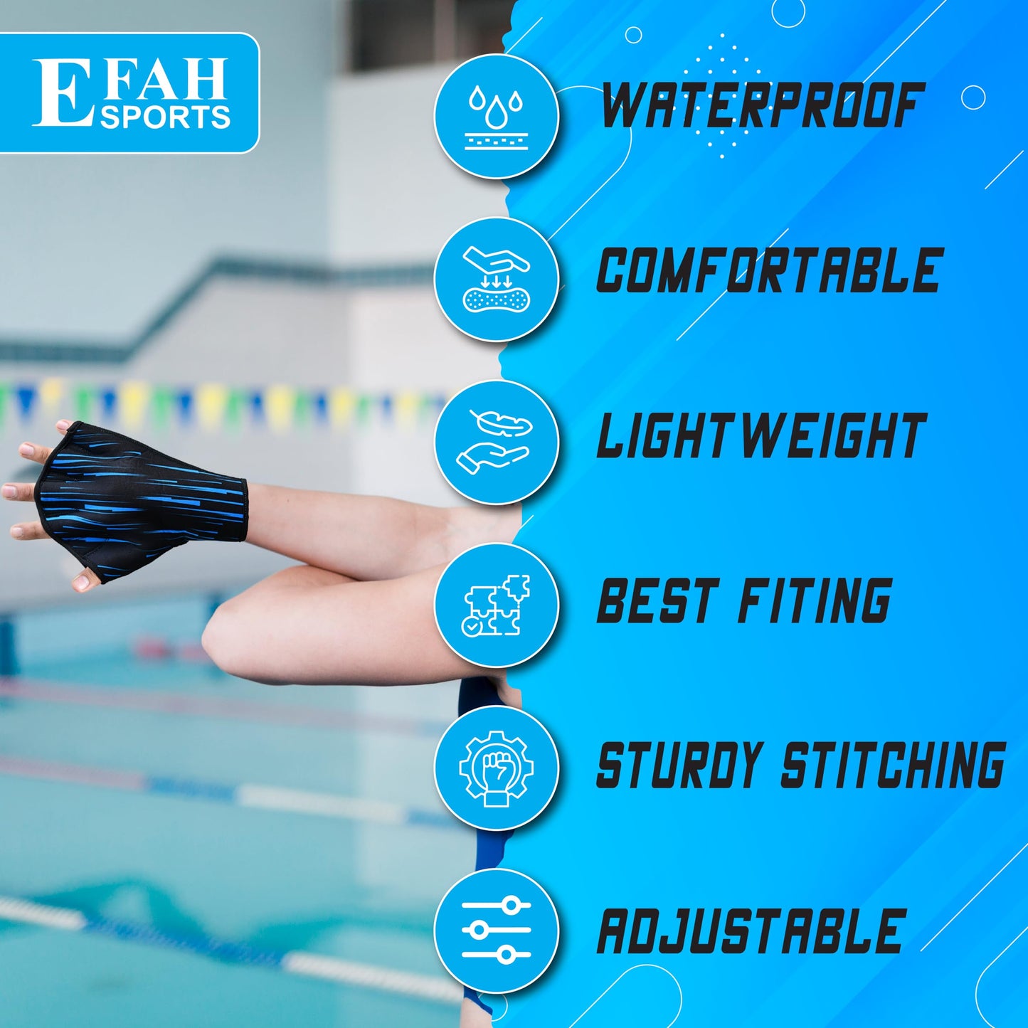 EFAH SPORTS Swimming Gloves Aquatic Swim Training Glove Neoprene Webbed Fitness and Water Aerobics Resistance Gloves for Men Women Children (Blue X-Small)