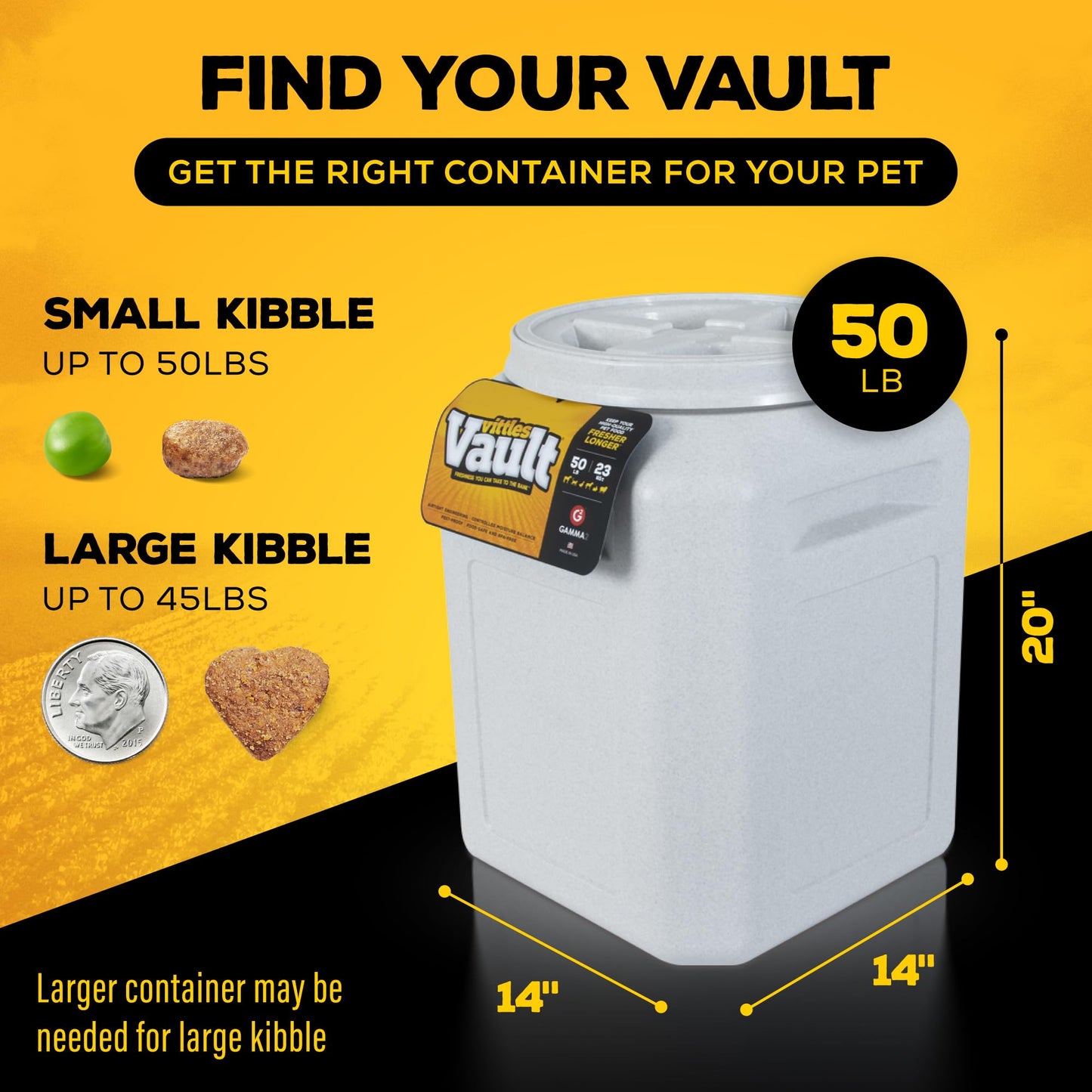 Gamma2 Vittles Vault Pet Food Storage Containers - Sealed Dog and Cat Food Storage Container, Fits up to 50lbs, Made in the USA - [14"L x 20"H]
