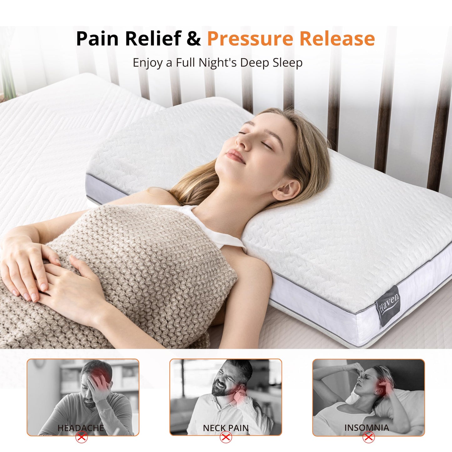 EGOHOME Shredded Memory Foam, Bed Sleeping, Medium Queen Size Side Back Stomach Sleepers, Neck Support Pillow with Washable Removable Cover, Haven King, White