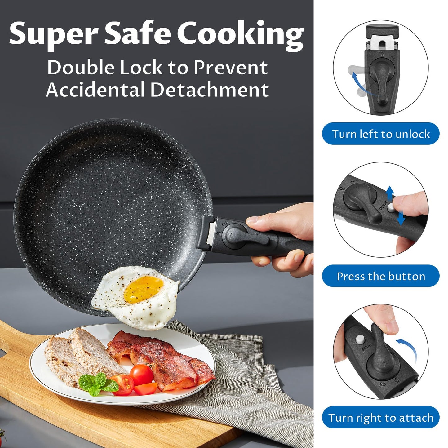 BEZIA Induction Cookware Set 10 Pieces, Nonstick Pots and Pans Set with Removable Handles, for All Hobs, Stackable Design, Dishwasher/Oven Safe, PFAS Free