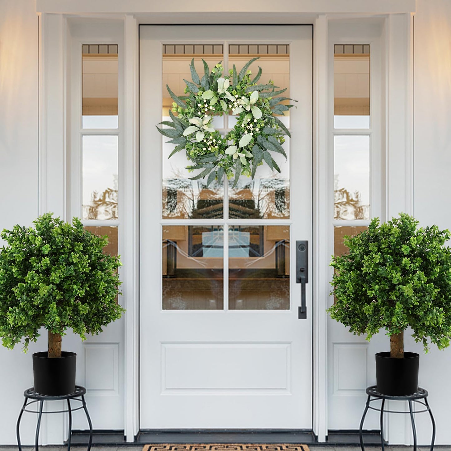 22" Eucalyptus Welcome Sign for Front Door Wreath Artgar Large Outdoor Wreaths for Windows Fireplace Home Wall Farmhouse Porch Decor,White Berries,Spring Summer All Seasons Green