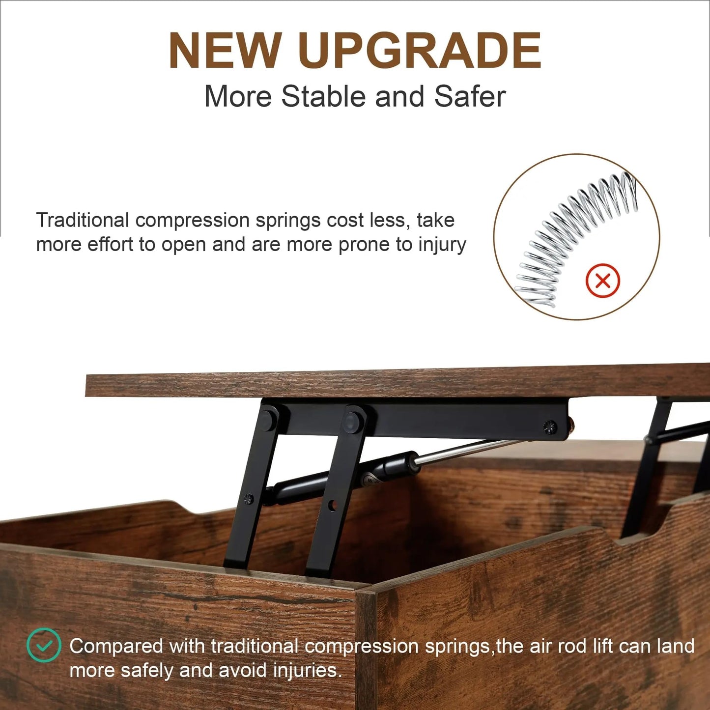 SANODESK 39" Wood Lift Top Coffee Table with Hidden Compartment and Storage Shelf for Living Room, Reception Room, Brown