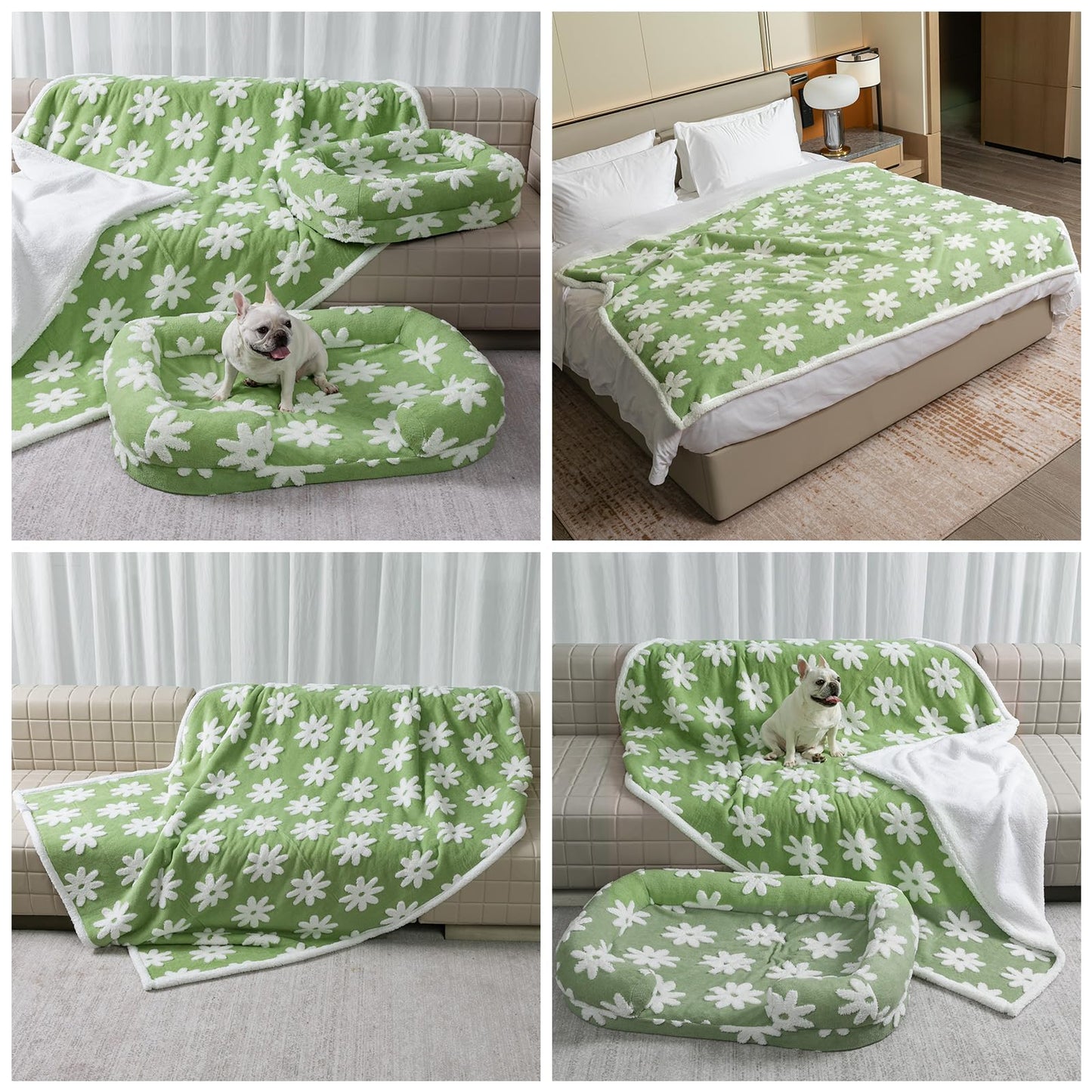 Maidewow Waterproof Pet Blanket,Dog Bed Covers Small Throw for Puppy Cats Stylish Jacquard Pets Couch Sofa Furniture Protection Washable Reversible Covers (Green Flower,XS)