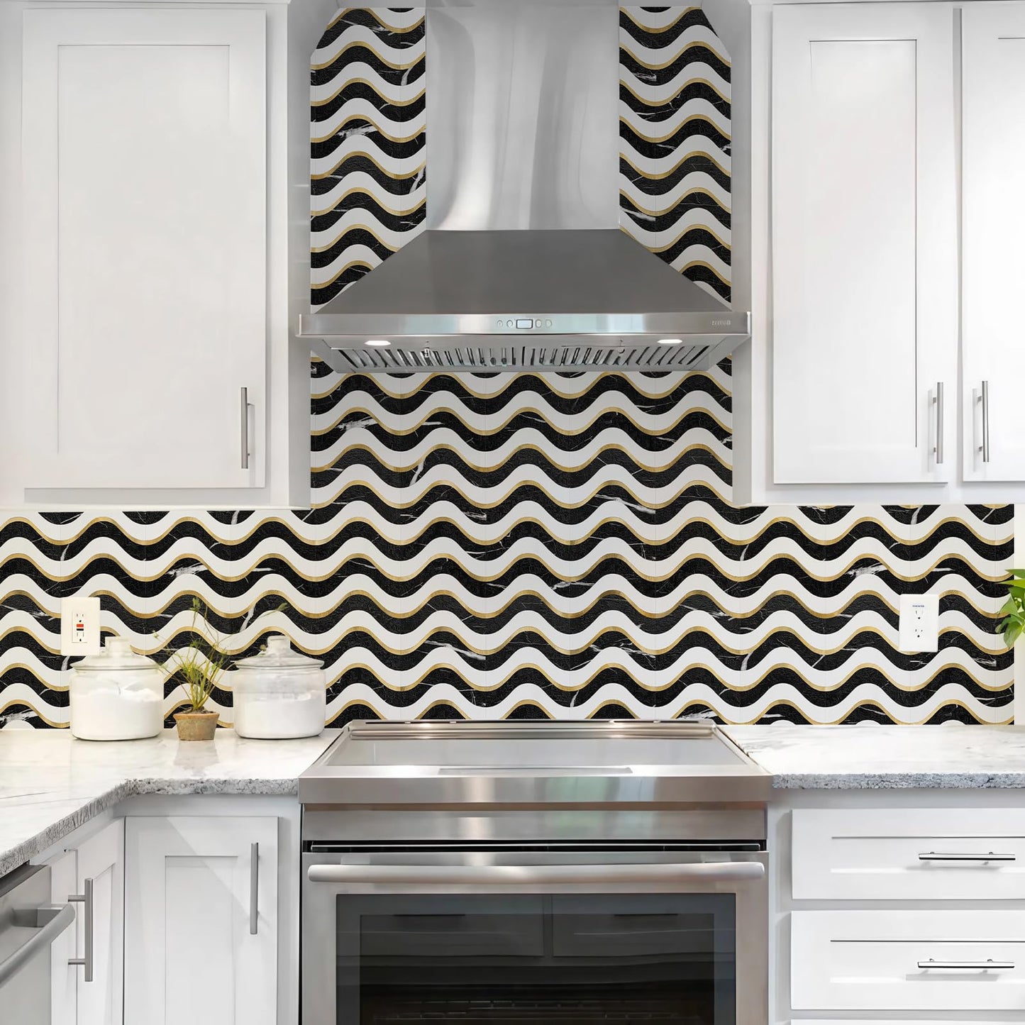 Vamos Tile 10-Sheet Peel and Stick Backsplash Seamless Tile,Stick on Backsplash for Kitchen and Bathroom, Black Marble Look+ Pure White PVC Mixed Metal Gold Self Adhesive Wall Tiles