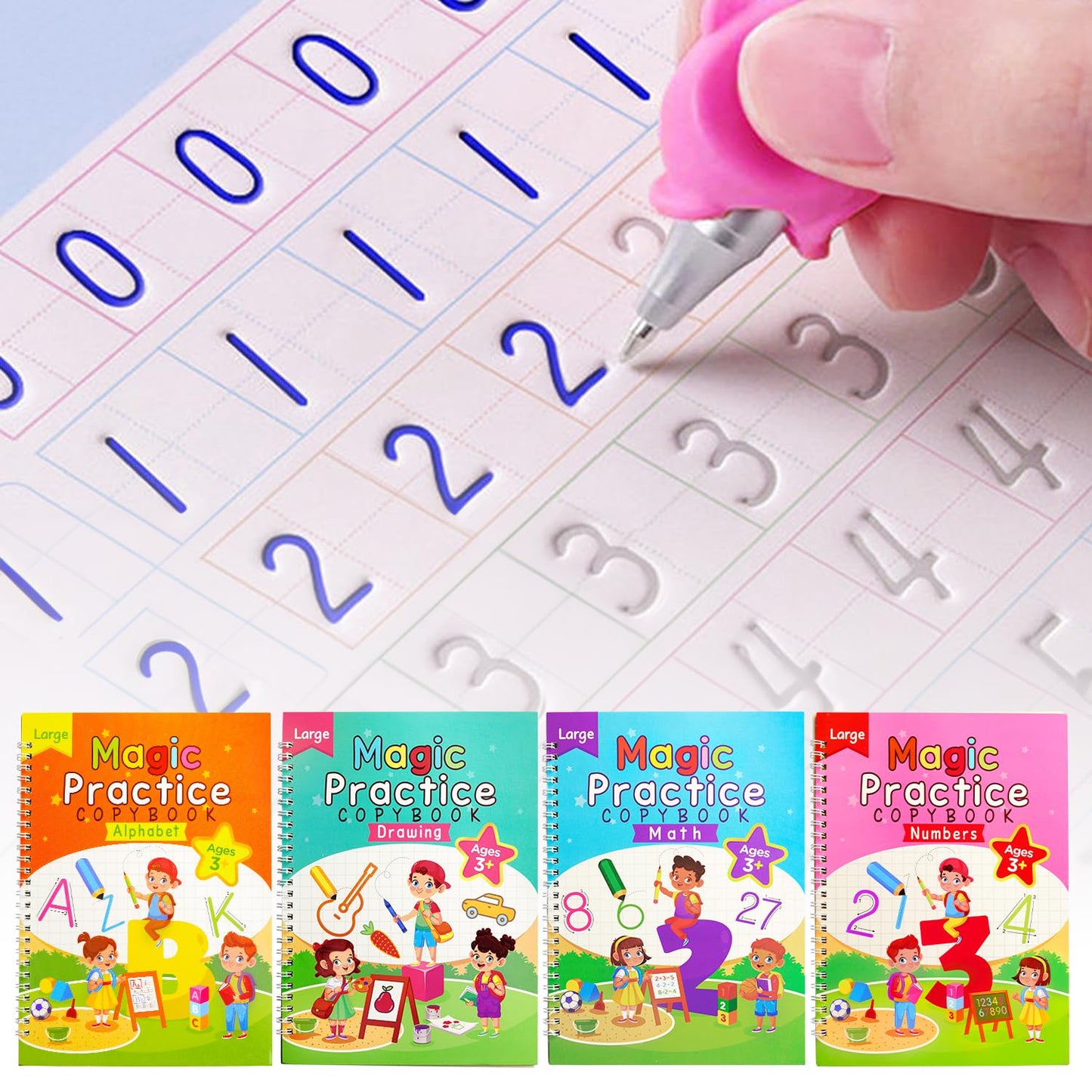 Nirvend Large Magic Practice Copybook,Grooved Writing Books for Kids ages 3-8,Preschool Learning Activities,Handwriting Practice for Kids (10.2x7.5in)