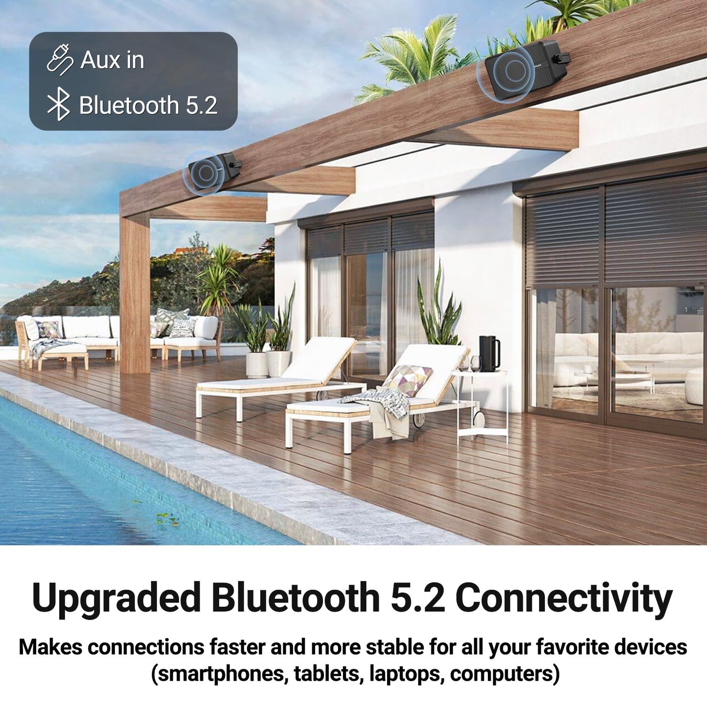 Inwa Outdoor Bluetooth Speakers, 400W Active Passive Wall Mount Speaker, Waterproof Wireless Indoor/Outdoor Stereo Sound Set W/Aux in, Sound System for Patio/Porch/Gazebo/Garage(Pair, Ivory Black)