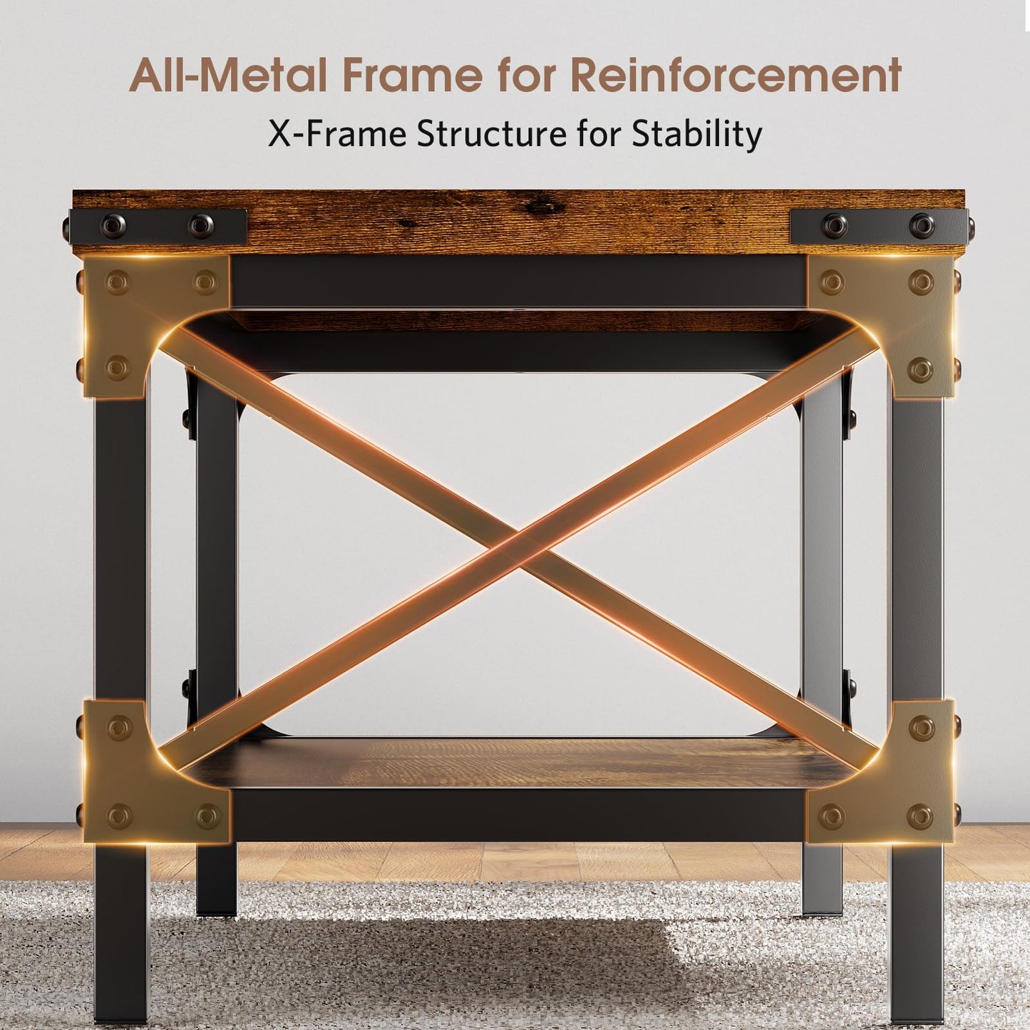 Rectangle Coffee Tables for Living Room, Wood Rectangular Coffee Table, 2 Tier Industrial Modern Center Table with Thickened Tabletop and Metal Frame, 40 inch Long (Rustic Brown)