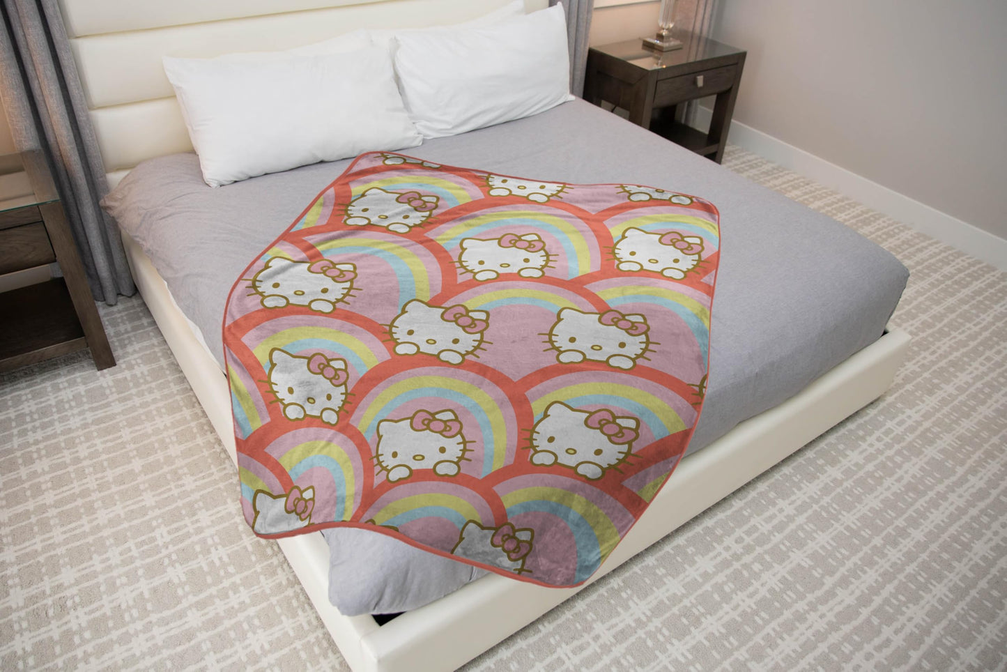 Jay Franco Hello Kitty Rainbow Plush Throw Blanket - Measures 46 x 60 Inches - Super Soft Lightweight Fleece Bedding