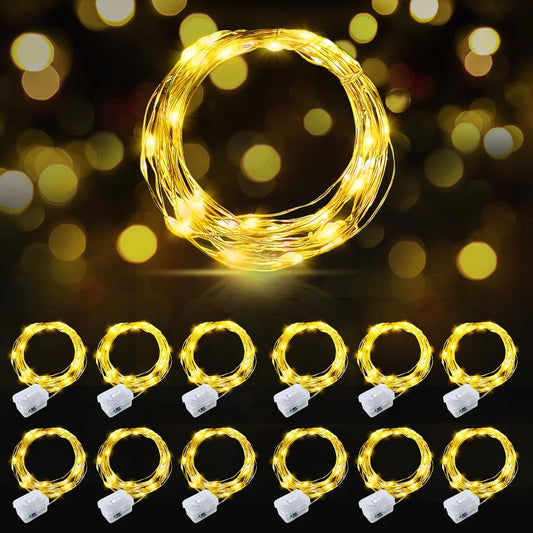 AIKEI 12 Pack Led Fairy Lights Battery Operated String Lights Waterproof Silver Wire 7 Feet 20 Led Firefly Starry Moon Lights for DIY Wedding Party Bedroom Patio Christmas Warm White
