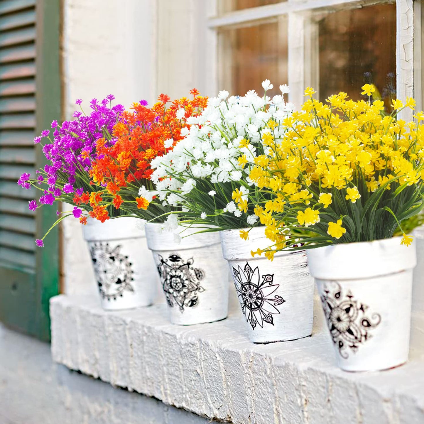 Grunyia 8 Bundles Artificial Outdoors Flowers (Purple-Daffodil)