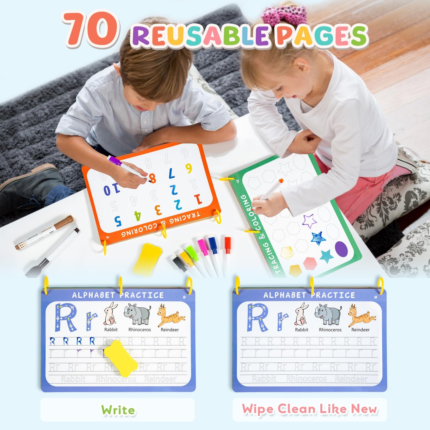 Fabeto Preschool Learning Activities Educational Workbook: Prek Handwriting Practice Tracing Busy Book - Toddlers Educational Toys - Autism Learning Materials | Montessori Games for Kids Age 2 3 4 5