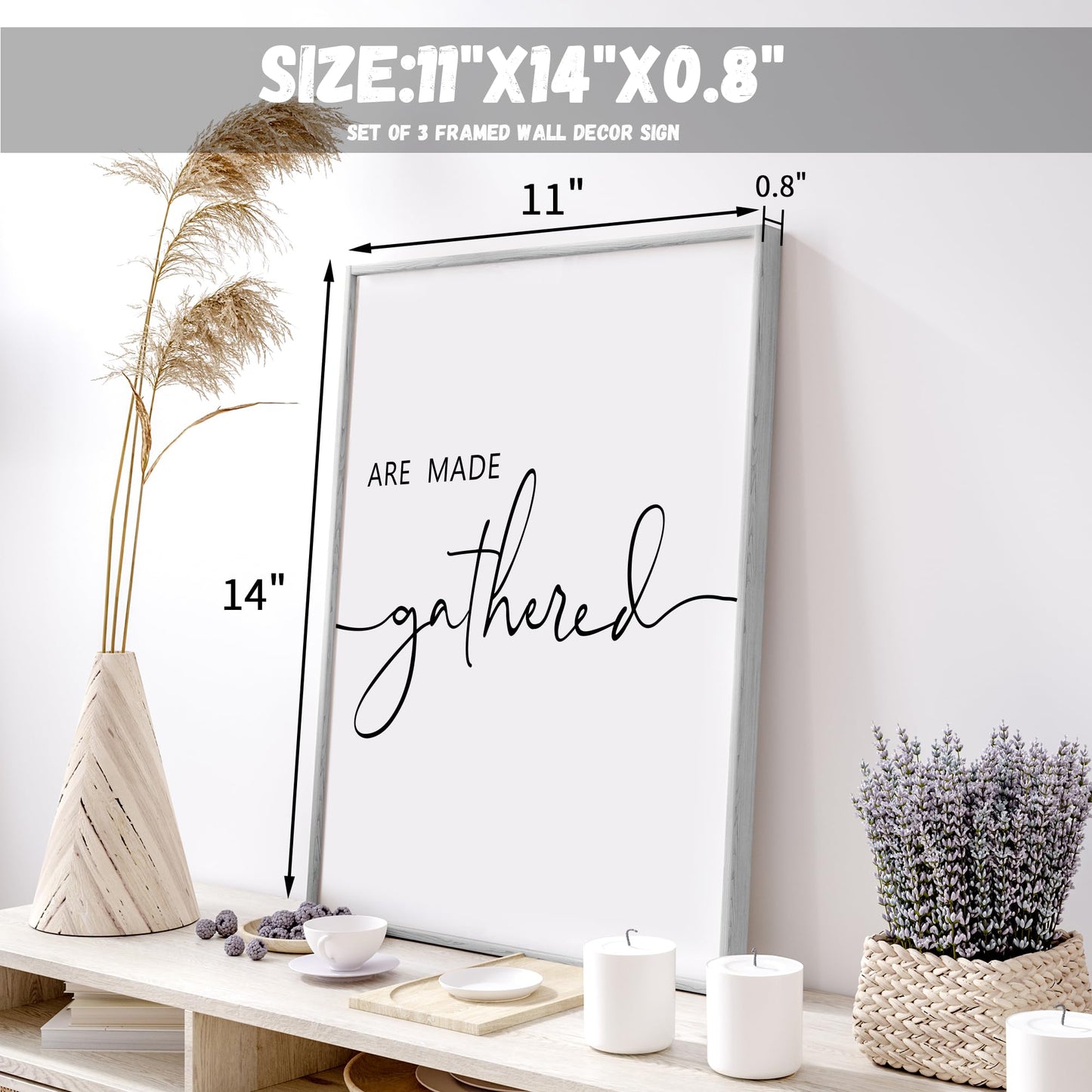 Houmury Set of 3 Framed Wall Art Memories Around the Table Farmhouse Wall Decor 11”x14” Kitchen Wall Decor for Dining Room Decor Wood Signs (Gray, 11 * 14")