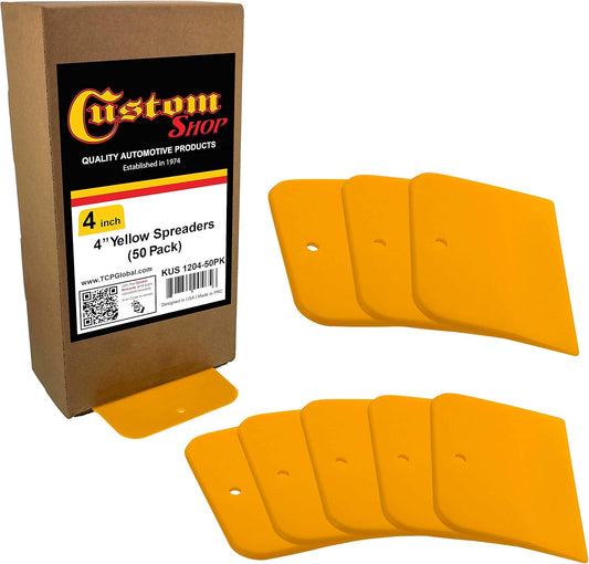 Custom Shop 4 Inch Plastic Body Filler Spreader Tools for Automotive Body Fillers (50 Pack), Putties, Glazes, Epoxy Resin, Caulk, Glues - Plastic Spreader Tool