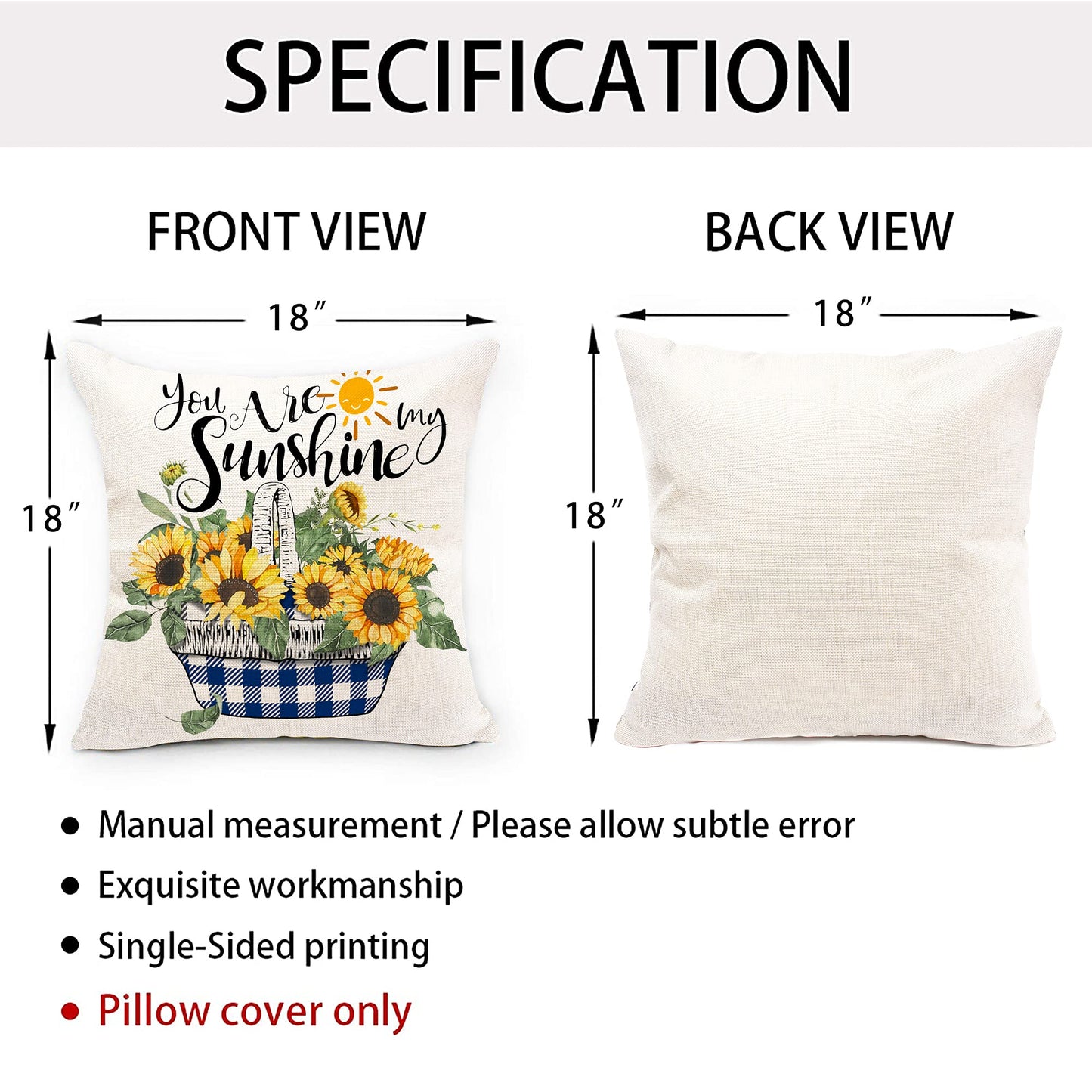pinata Sunflower Pillow Covers 18x18 Set of 4, Sunflowers Outdoor Throw Pillows for Couch, Yellow Blue Summer Pillow Covers, Farmhouse Sunflower Decor for Home Outdoor Sofa Couch