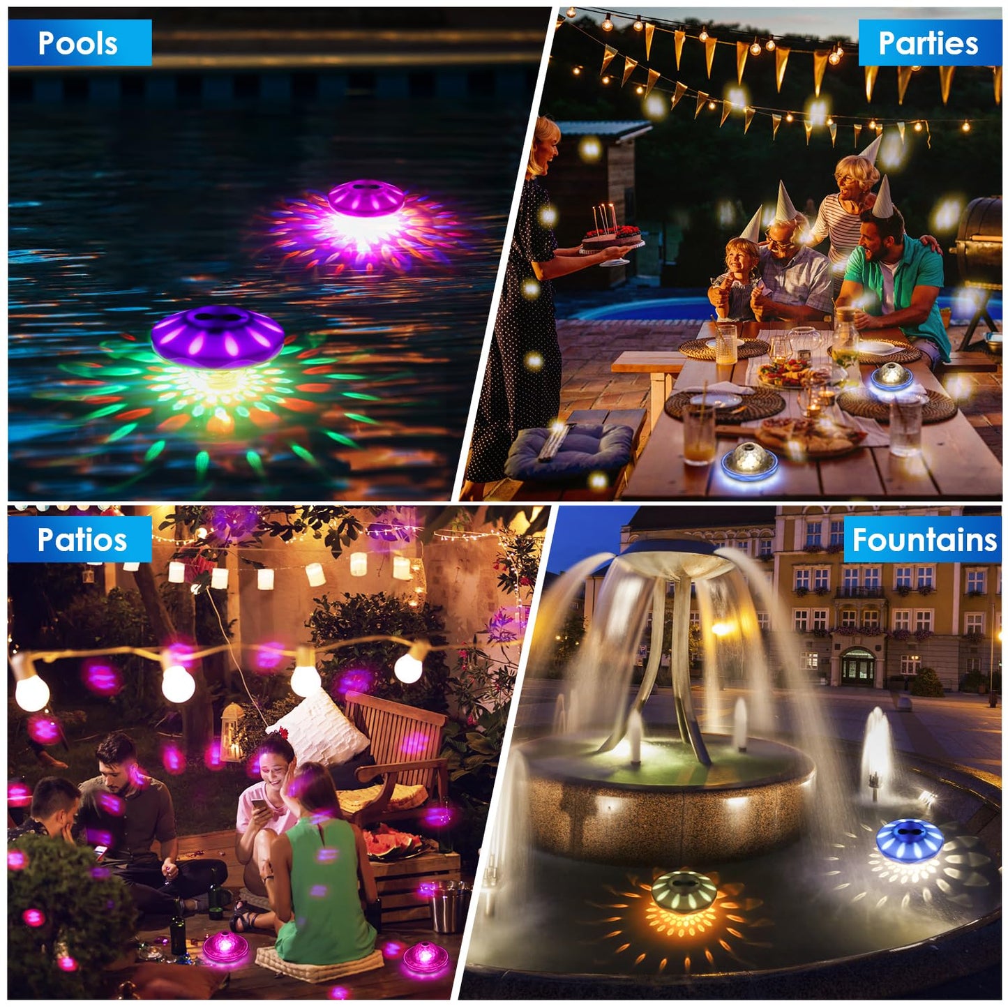 QOLNBY Floating Pool Lights, Rechargeable Pool Lights with 6 Dynamic Lighting Effects, Upper and Lower Color Changing Floating Light, IP68 Waterproof Lights for Pools, Hot Tubs, Fountain 1 Pack