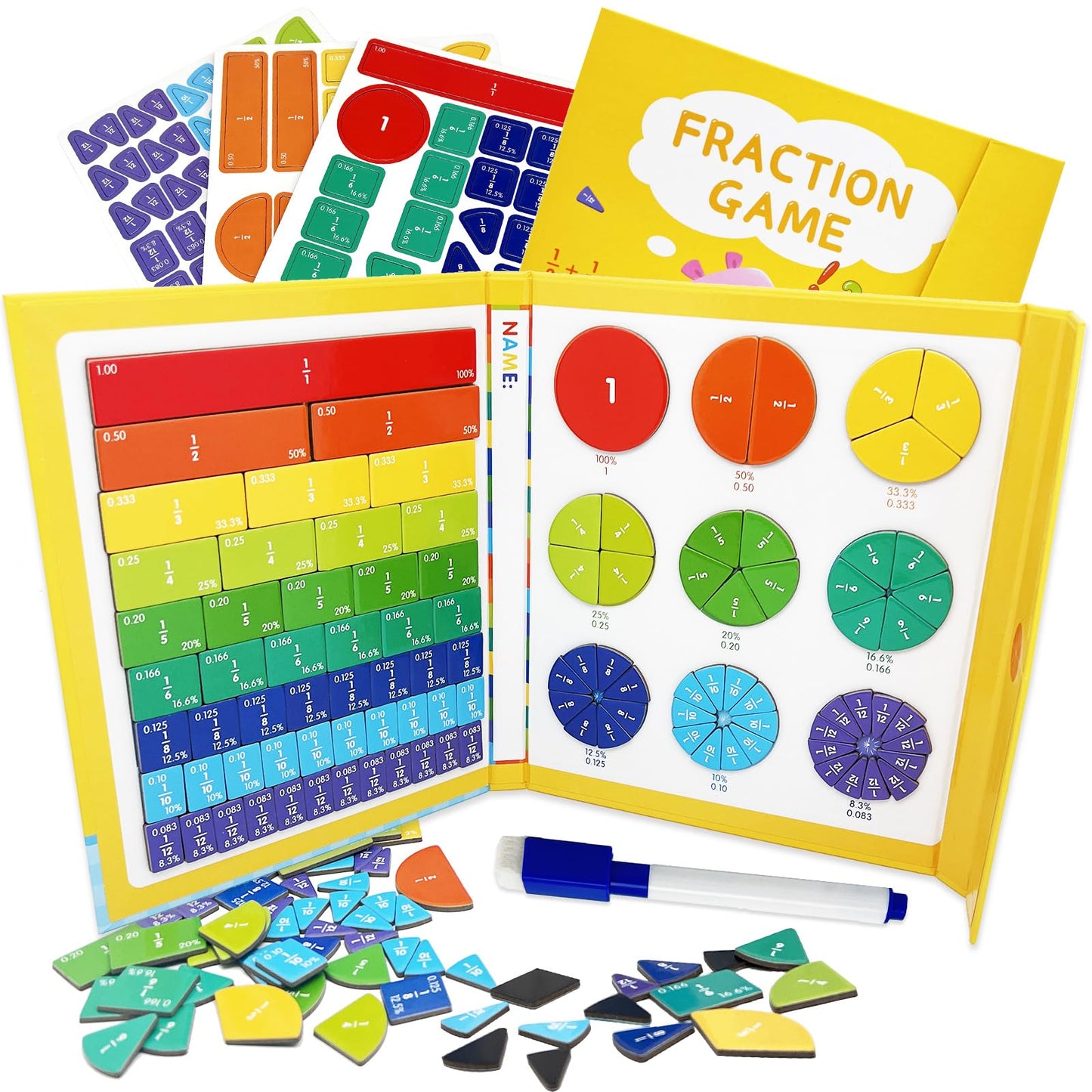 Magnetic Fraction Educational Puzzle for Kids, New Magnetic Fraction Tiles & Fraction Circles, Math Manipulatives for Elementary School Early Math Skills