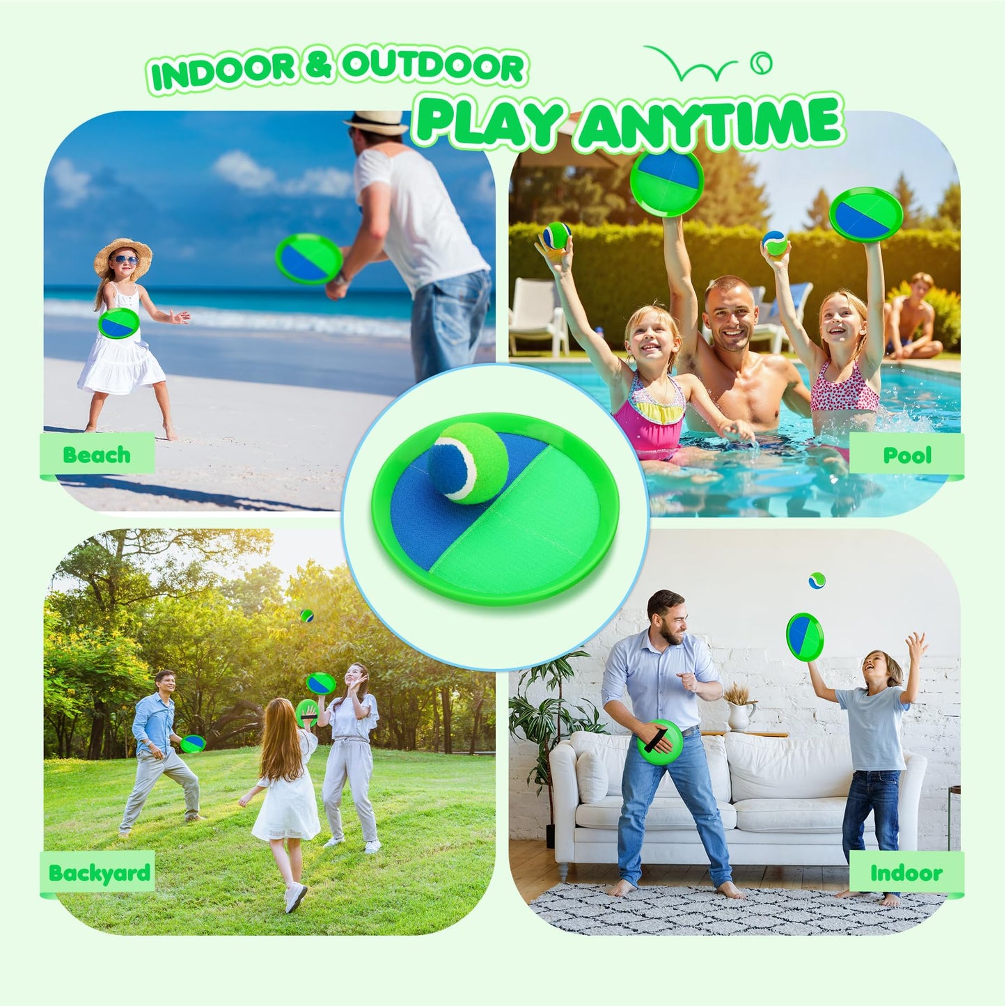 Toss and Catch Ball Set for Toddlers Kids Adults - 6 Pack - Beach Toys Pool Toys Outdoor Yard Games for Family- Sturdy & Water-Resistant - Classic Gift for Boys Girls 3 4 5 6 7 8 9 10 11 12+ Years Old