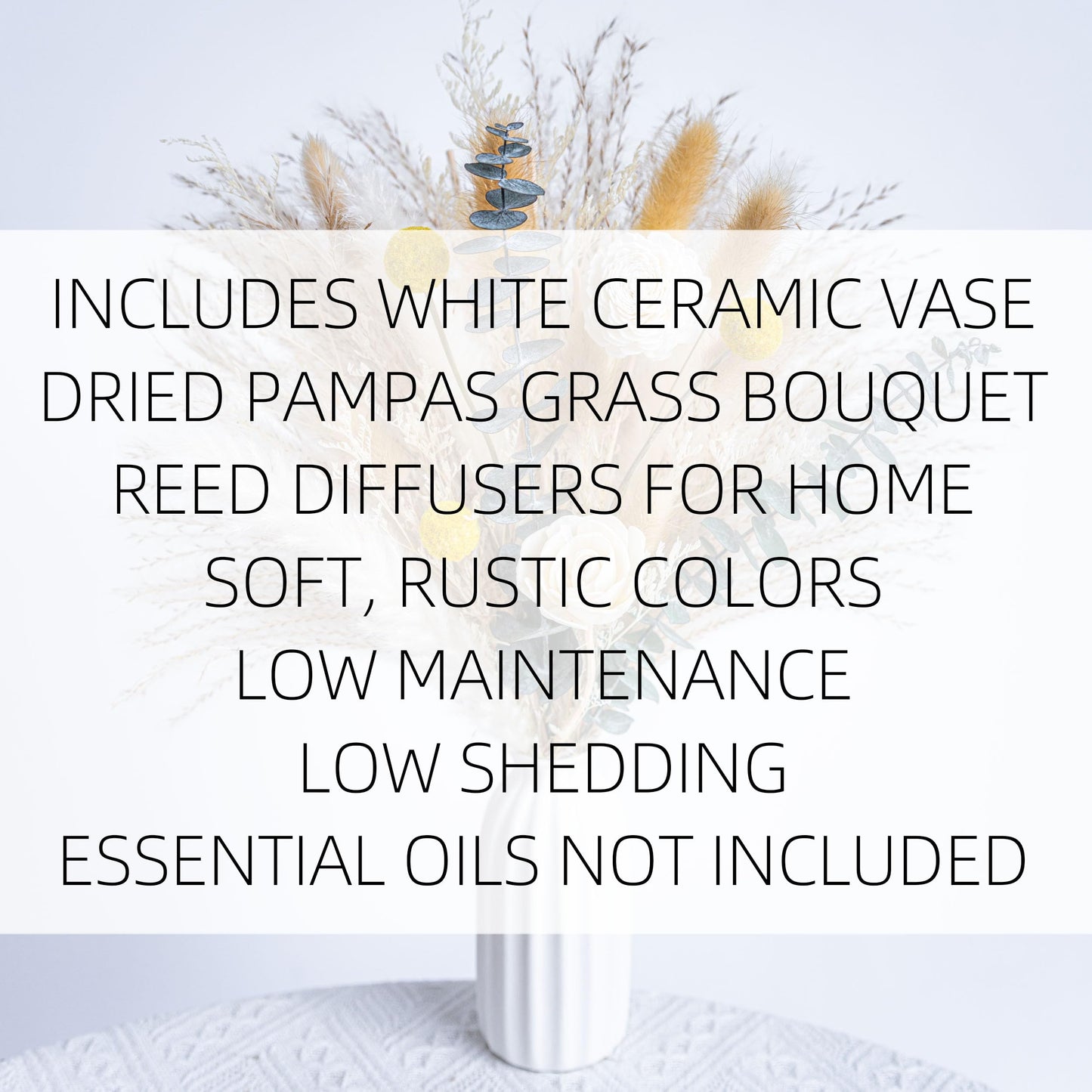 Pampas Grass Decor, Ceramic Vase Included, Dried Flowers Reed diffusers for Home,Dried Eucalyptus Arrangements,Dried Grass for Table Room Decor Wedding Party Birthday Decor (WhiteGreen)