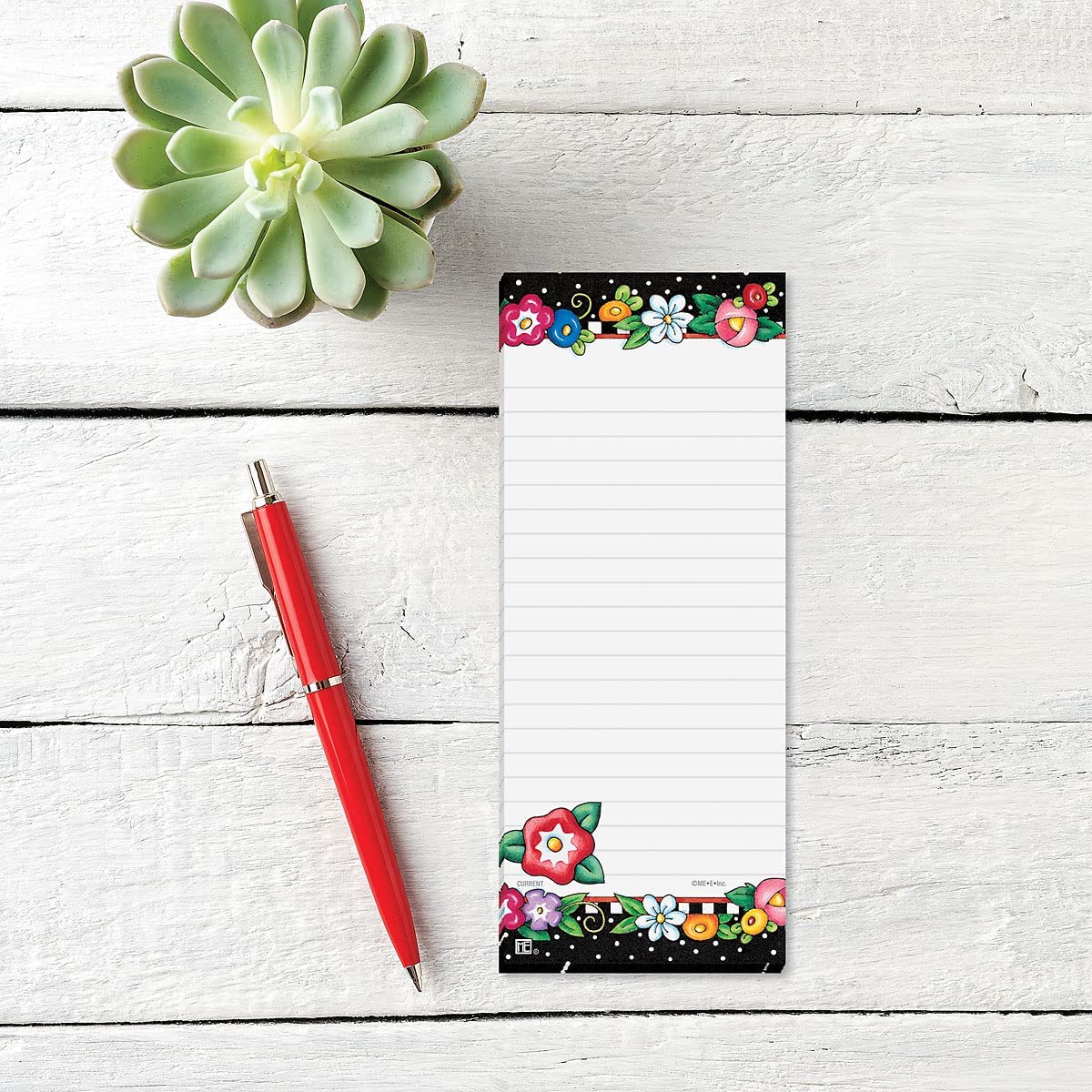 Mary Engelbreit Bright Floral Magnetic Notepad Set – Set of 12 Memo Pads, 6 Designs, 30-Sheet Pads, 3¼ x 8 Inches, Shopping List, to-Do Notes, Printed in The USA, by Current