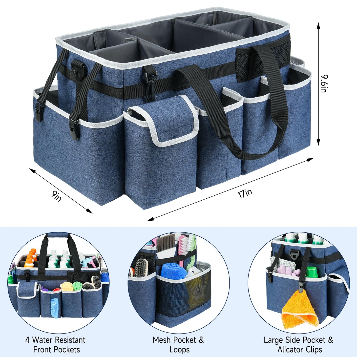 ZIOZERTT Cleaning Caddy Bag,Extra Large Cleaning Supplies Organizer with Handle for Housekeepers,Blue