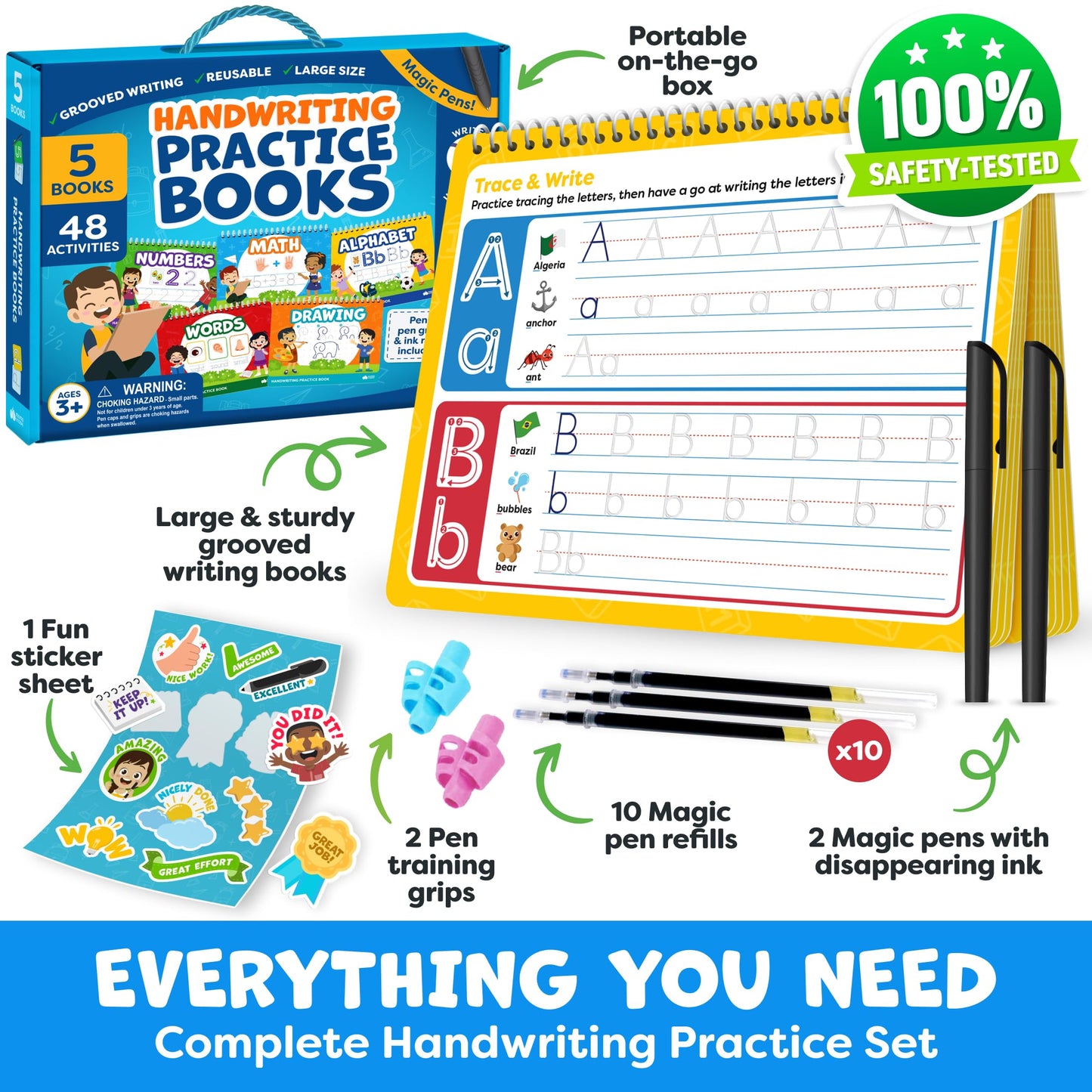 Magic Grooved Writing Practice for Kids - Grooved Handwriting Practice for Kids 5-7 8-10- Magic Copybooks for Kids Letter Tracing Books for Ages 3-5 - Preschool Learning Activities - Summer Toys