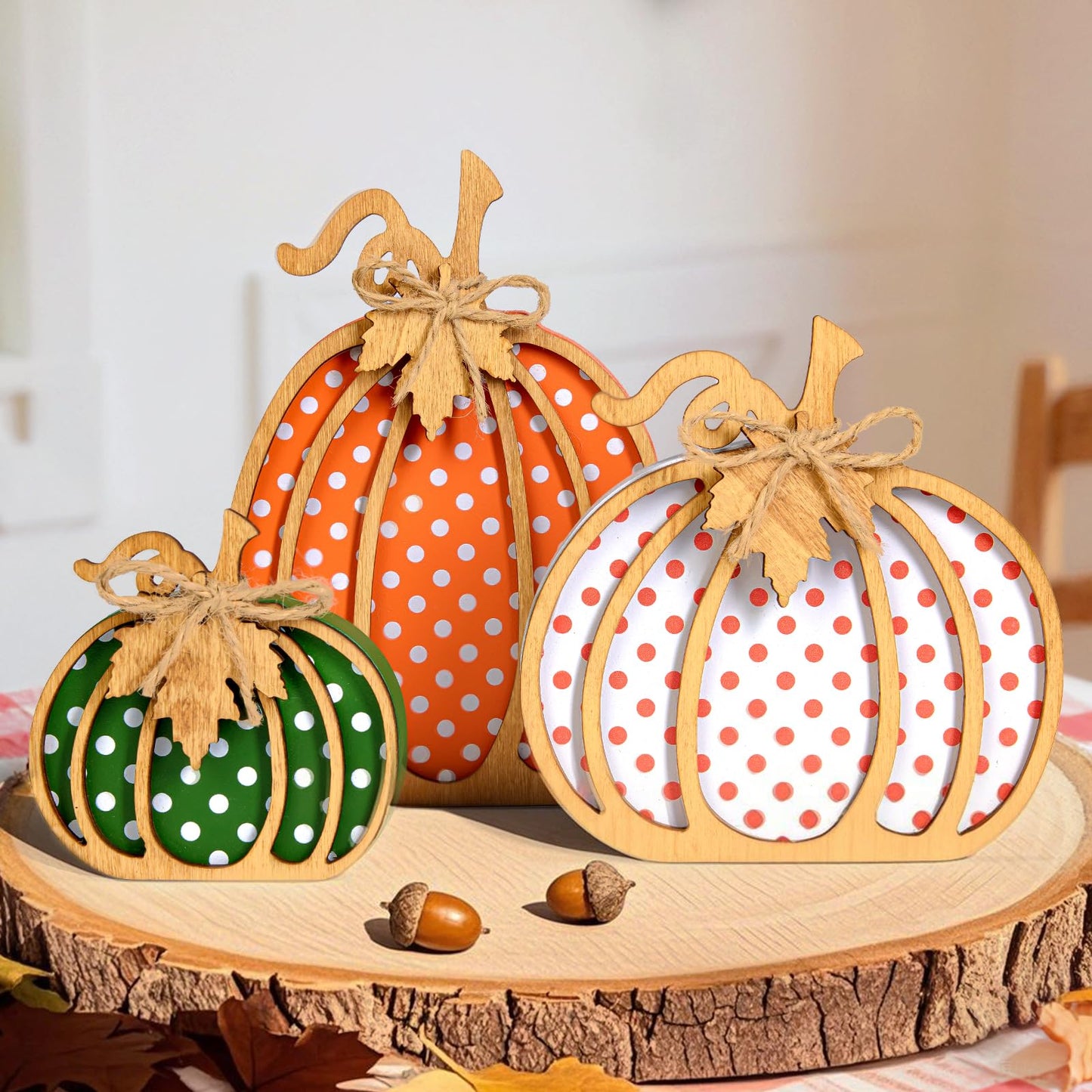 OLANRUN Fall Decorations for Home, 3-Piece Wooden Pumpkin Fall Decor, Autumn Thanksgiving Decorations for Table, Tiered Tray, Mantel, Shelf, Office