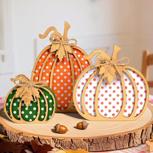 OLANRUN Fall Decorations for Home, 3-Piece Wooden Pumpkin Fall Decor, Autumn Thanksgiving Decorations for Table, Tiered Tray, Mantel, Shelf, Office