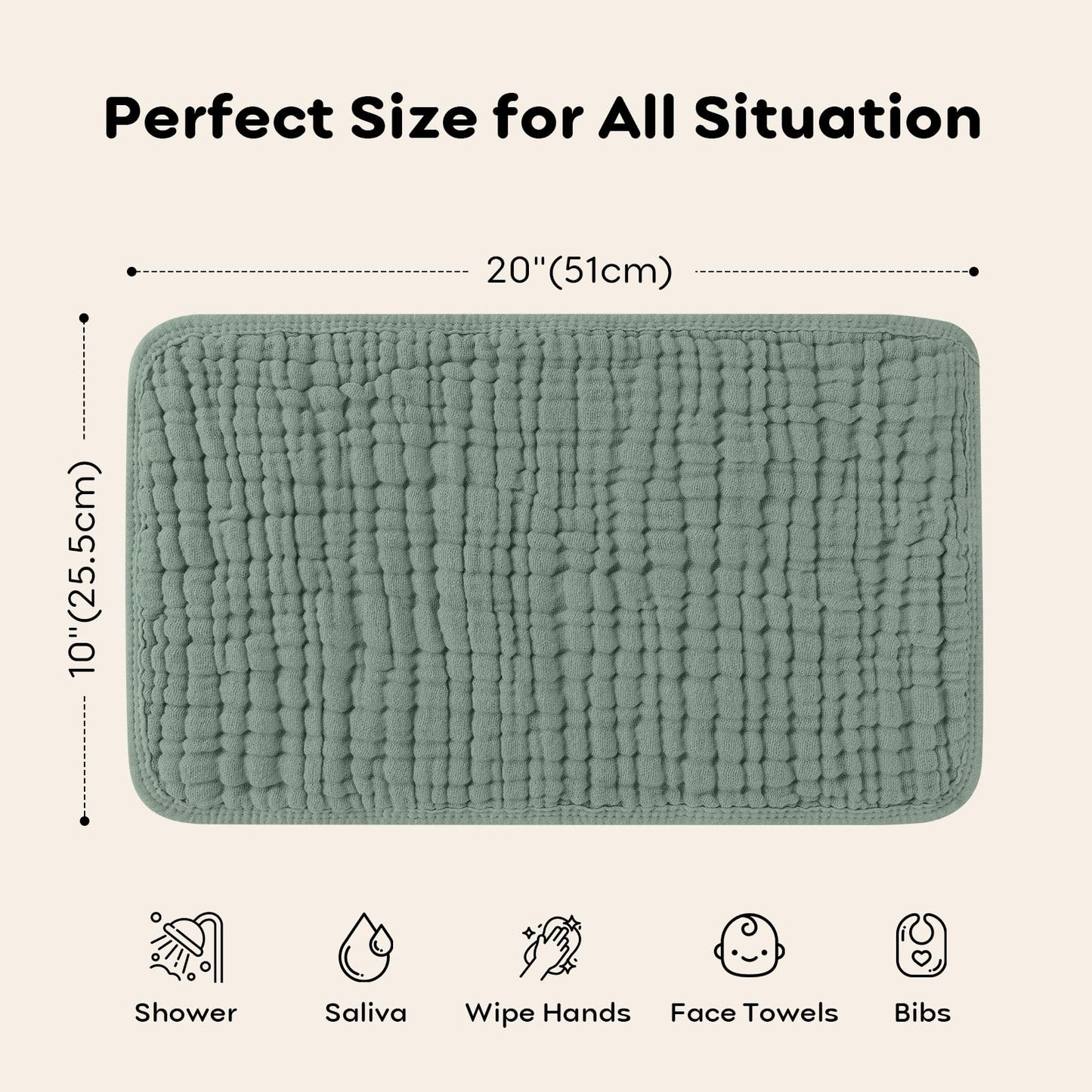 Looxii Muslin Burp Cloths 6 Pack - 20" x 10" - Ultra Soft & Absorbent, 6-Layer 100% Cotton for Spit Up & Drool- Gentle Baby Burping Cloth, Newborn Boys Girls Essentials, Dark Green