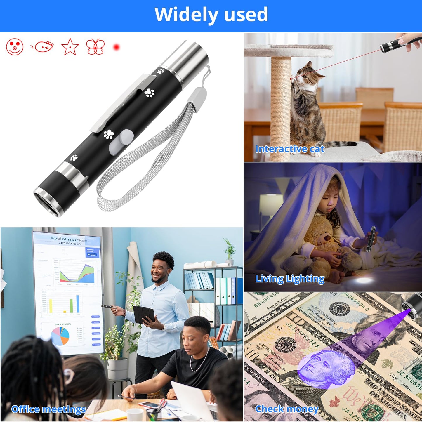 OUMSIS Cat Toys, USB Rechargeable Interactive Cat Mouse Toys, 3 Light Modes & 5 Adjustable Patterns, Portable Kitten Toy for Indoor Cats & Dogs, Training & Exercise Fun