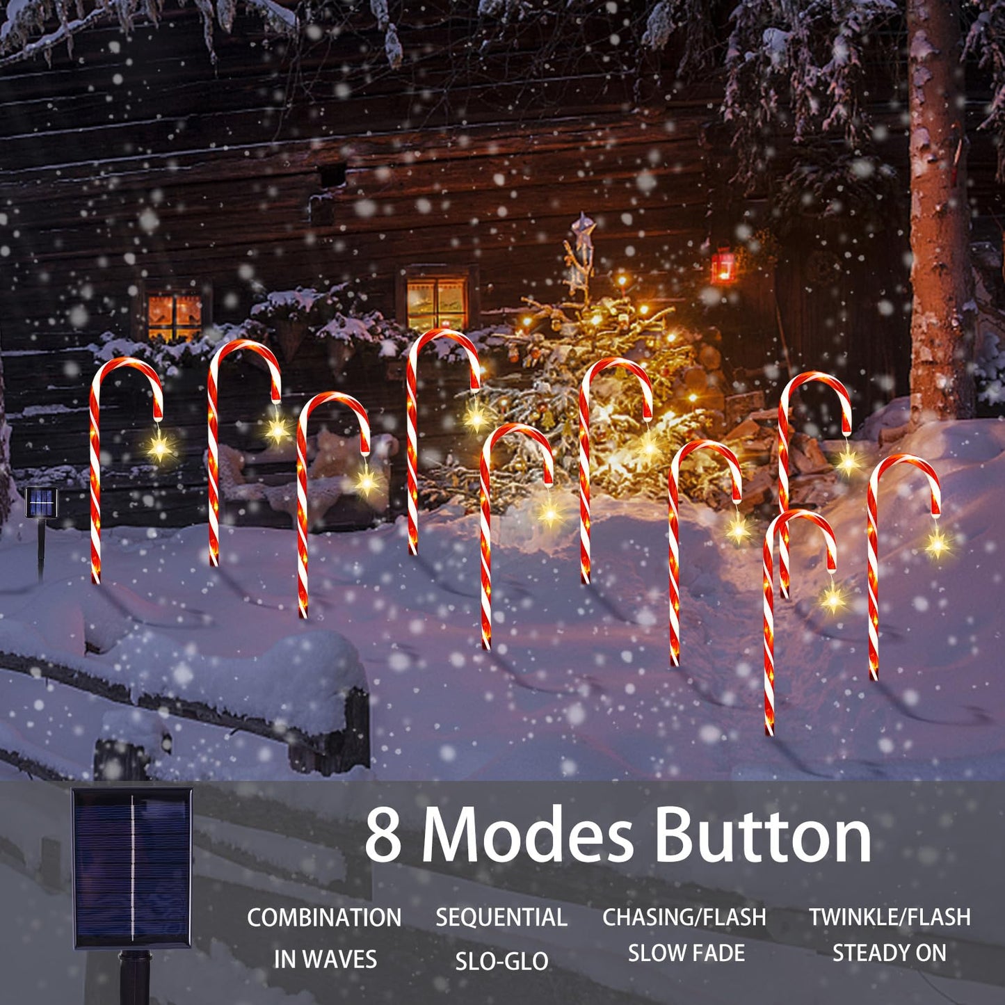 Outdoor Christmas Decorations, 10 Pcs Christmas Candy Cane Lights with Hanging Star, 21'' Solar Pathway Lights with 8 Modes, Waterproof Garden Lights for Outdoor Xmas Patio Yard Walkway Decorations