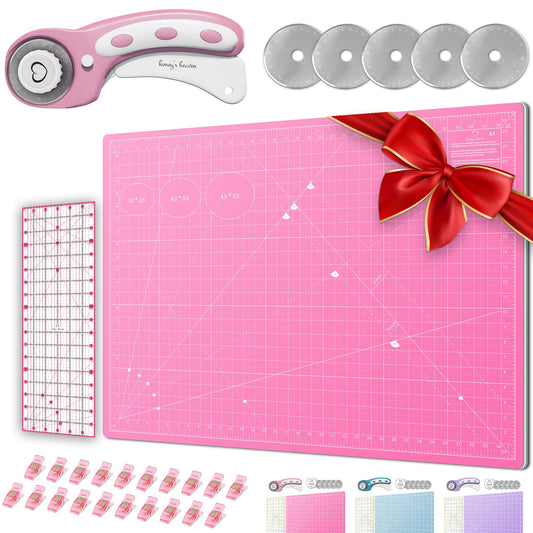 Rotary Cutter Set lavender - Quilting Kit incl. 45mm Fabric Cutter, 5 Replacement Blades, A3 Cutting Mat, Acrylic Ruler and Craft Clips - Ideal for Crafting, Sewing, Patchworking, Crochet & Knitting